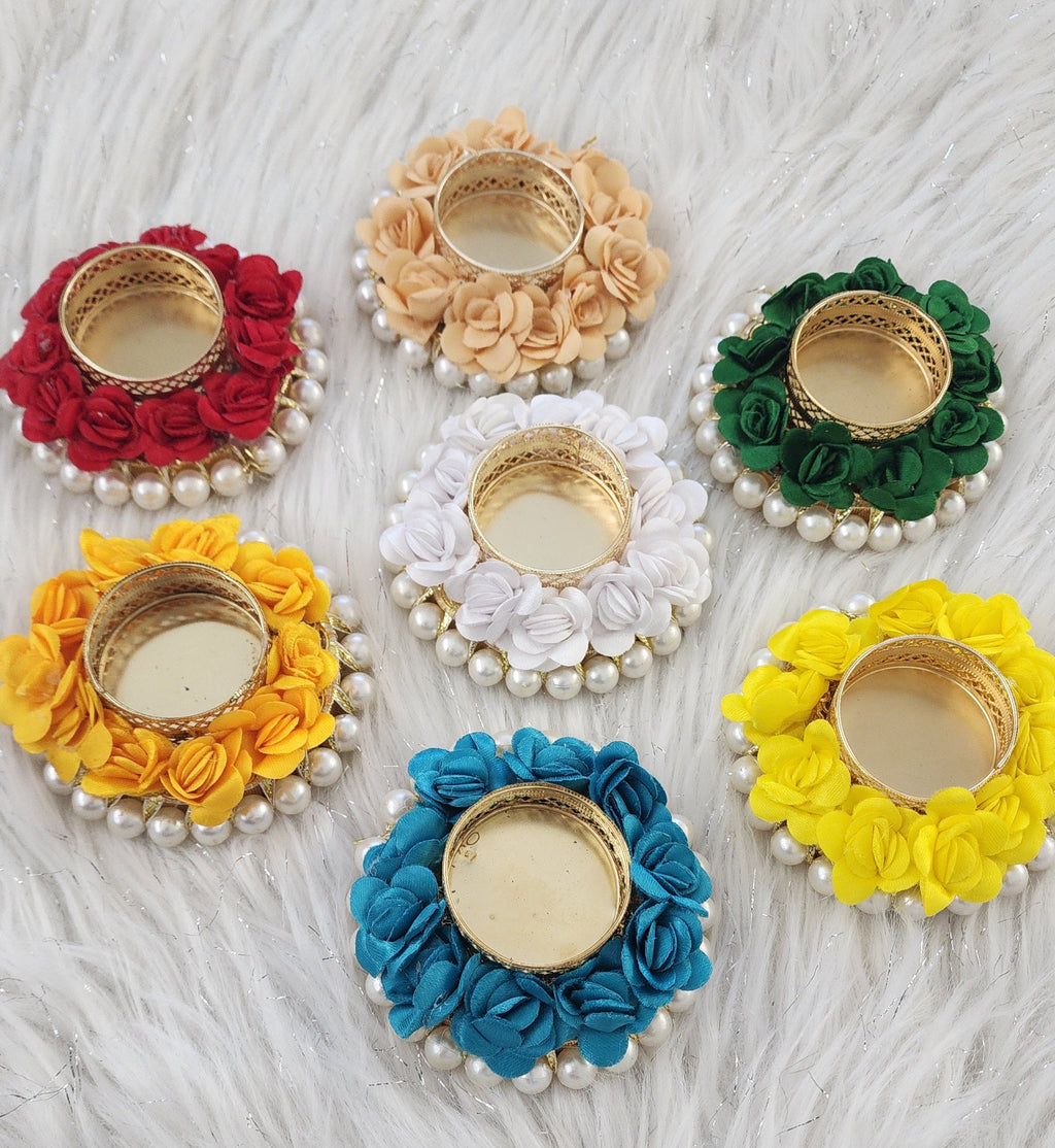 Floral Tea Light Holder: Diwali Pooja Decoration, Wedding Favor