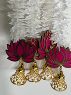 Pink Lotus Garland with Bells: Indian Wedding Diwali Decor.