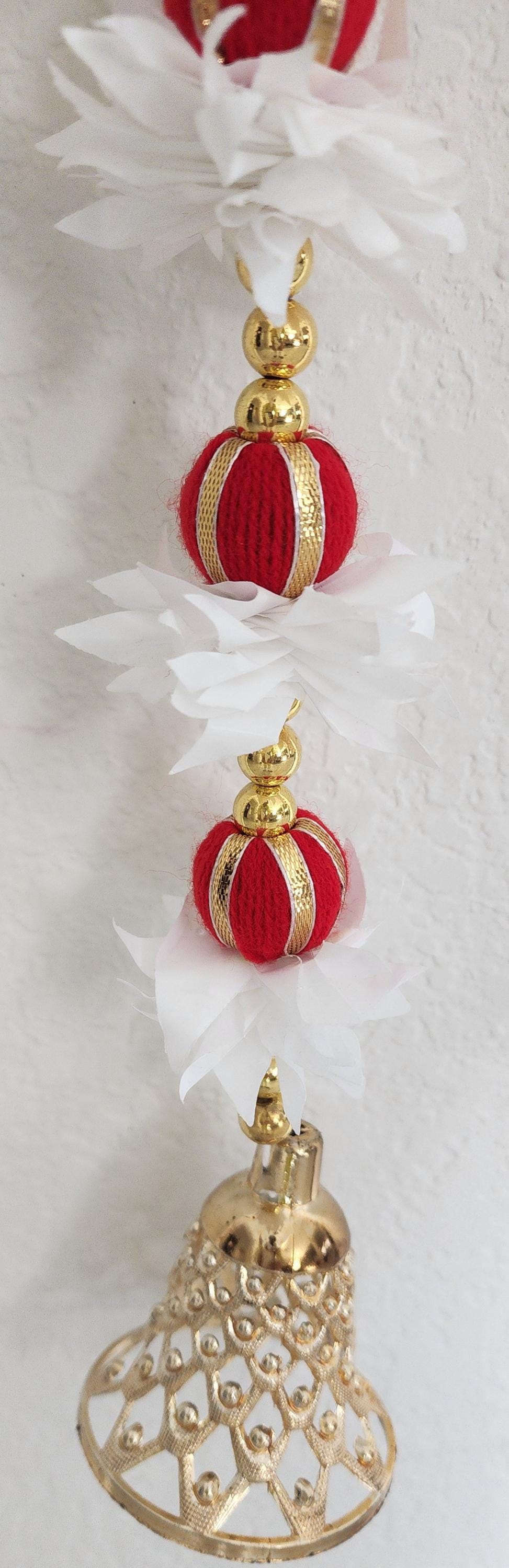 Ganpati Garland: Golden Pearls, Red Buds, Indian Wedding Decor (45/50 inch)