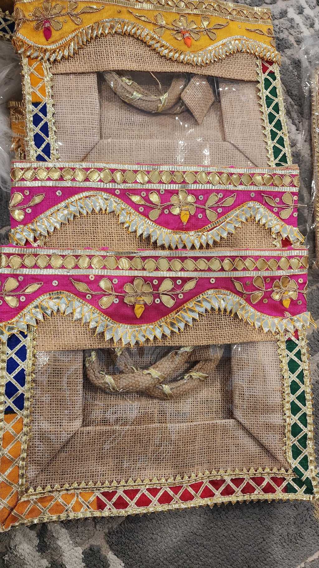 Gota Patti Handcrafted Gift Bag: Transparent Pooja Favor Bag.