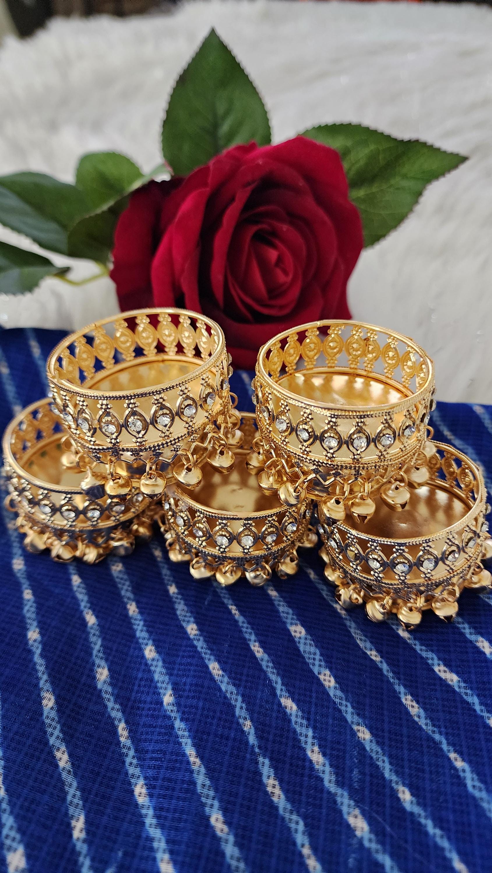 Gold Metal Tea Light Candle Holder with Ghungroo - Diwali Favor / pooja favor.