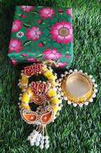 Pichwai Print Handmade Tea Light Holder Gift Box: Diwali Favor, Pooja Decor.