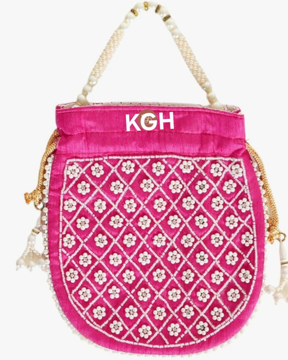 Beaded Pearl Potli Bag: Indian Wedding Clutch, Handmade Silk Purse.