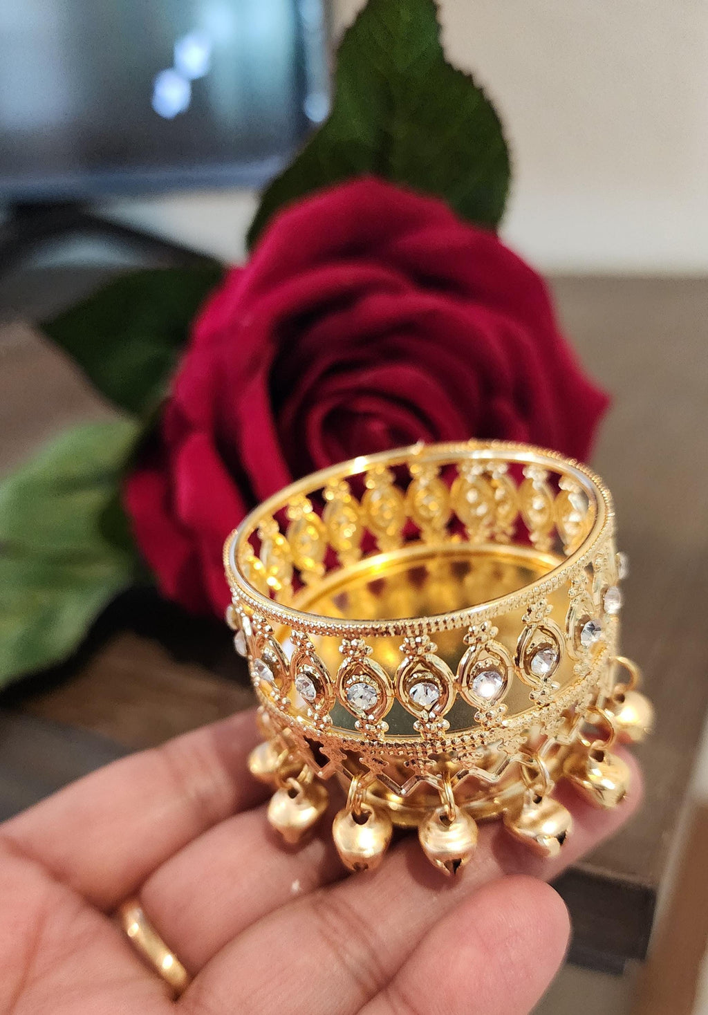 Gold Metal Tea Light Candle Holder with Ghungroo - Diwali Favor / pooja favor.