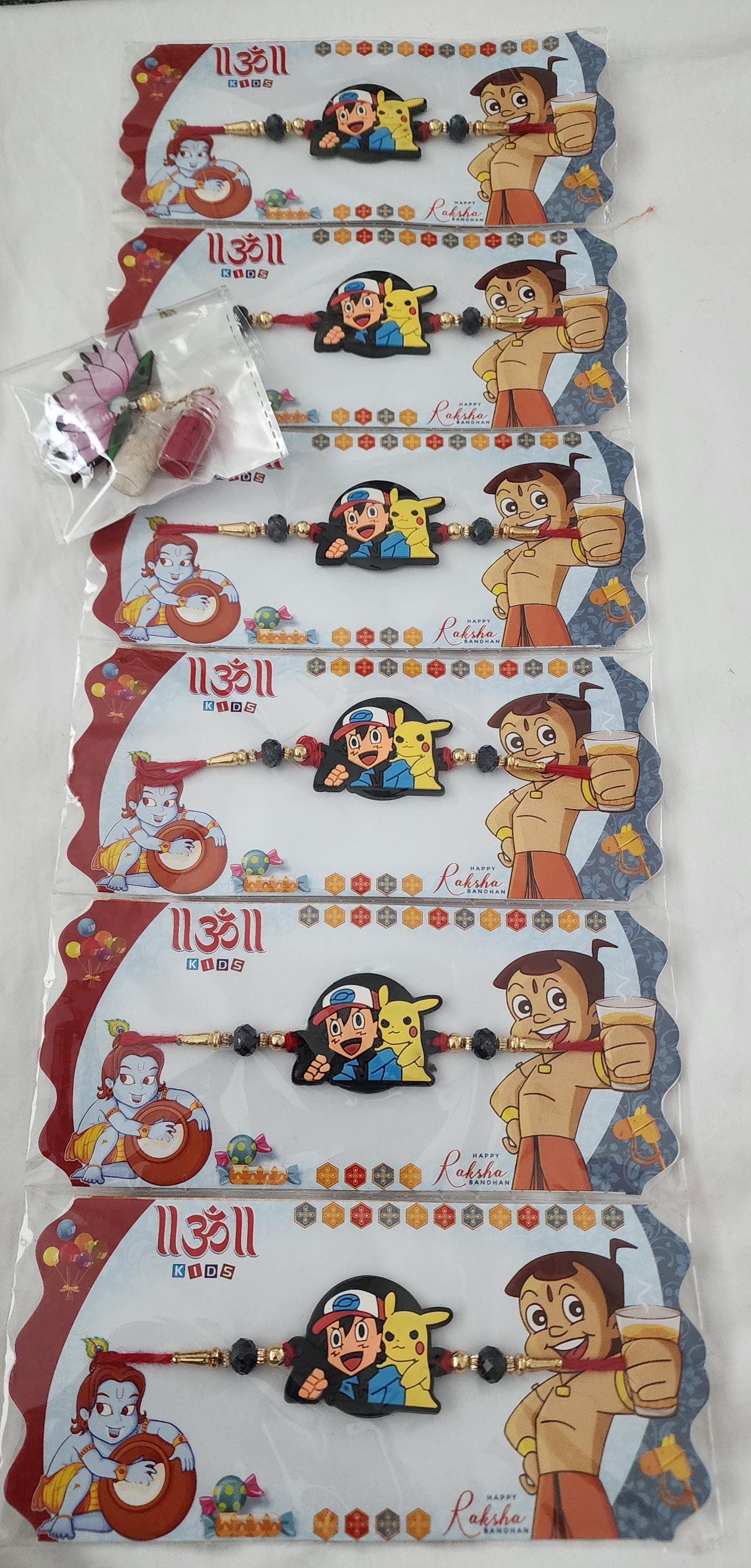 Handmade Kids Rakhi Set: Ribbon, Wood - Raksha Bandhan