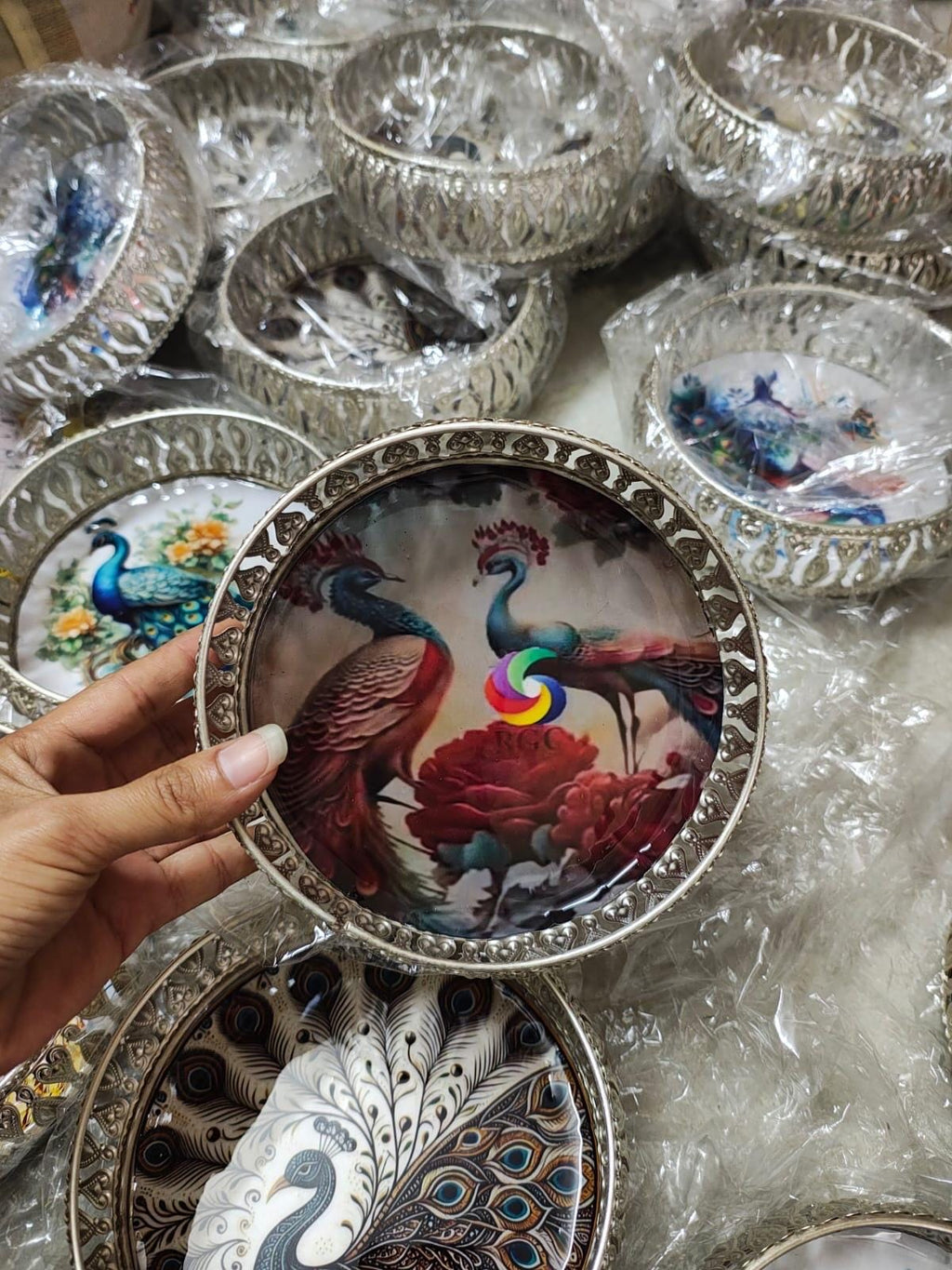 Peacock Decor German Silver Tray: 6 Inch Pooja Thali