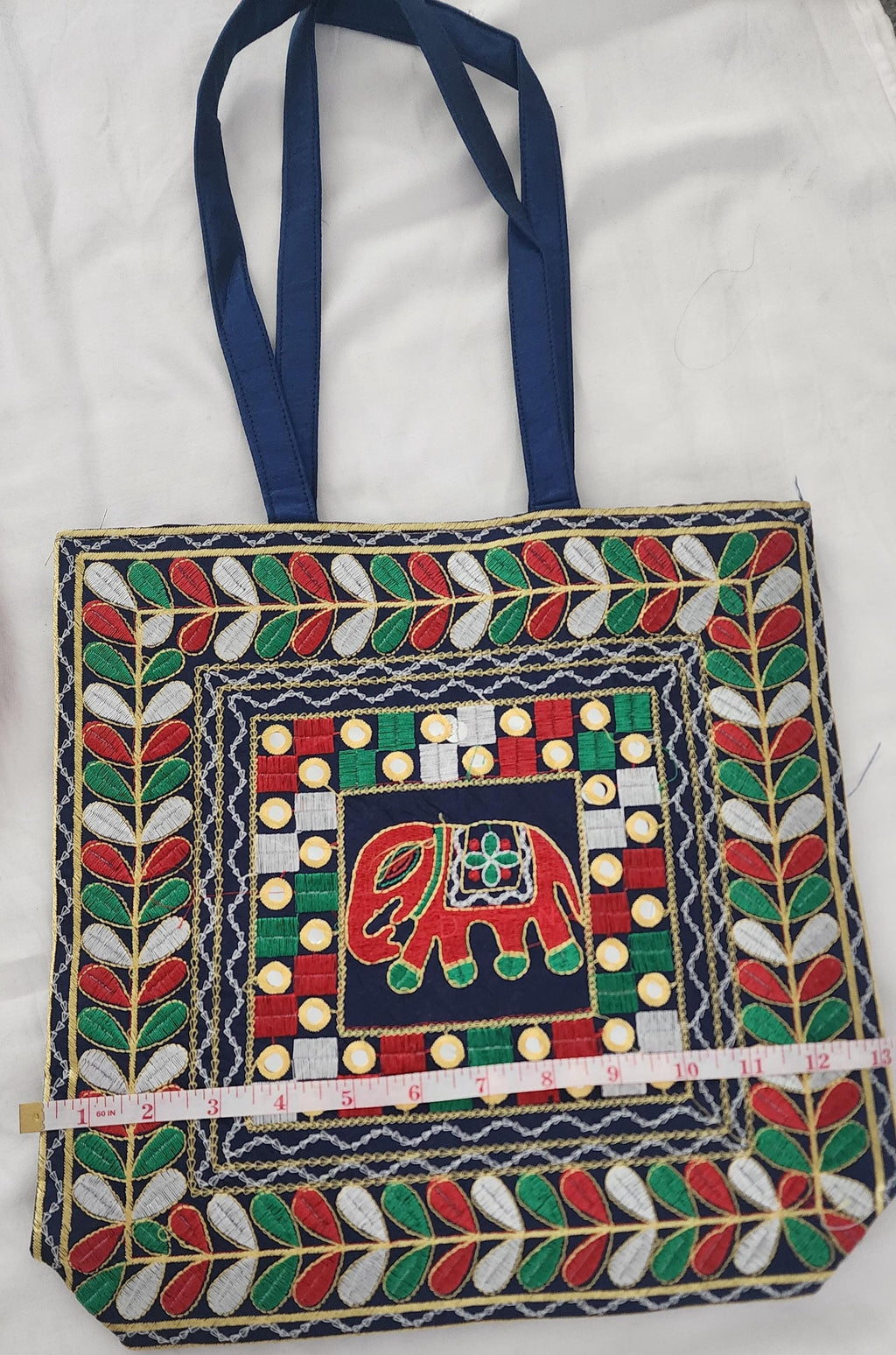 Embroidered Elephant Crossbody Bag: Indian Mirror Work Jhola Bag