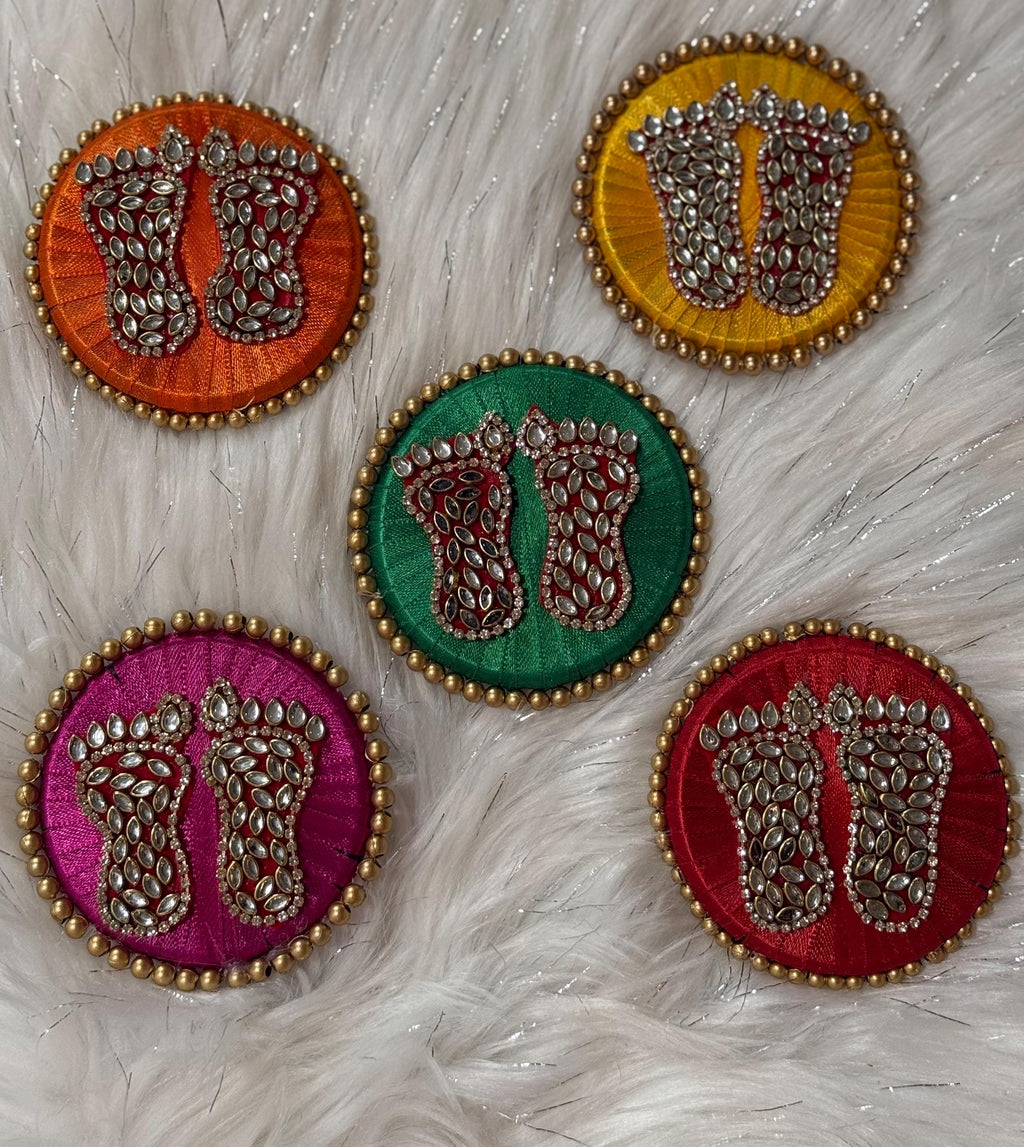 Kundan Handmade Lakshmi Paduka: Diwali Pooja Decor - 3 Inch.