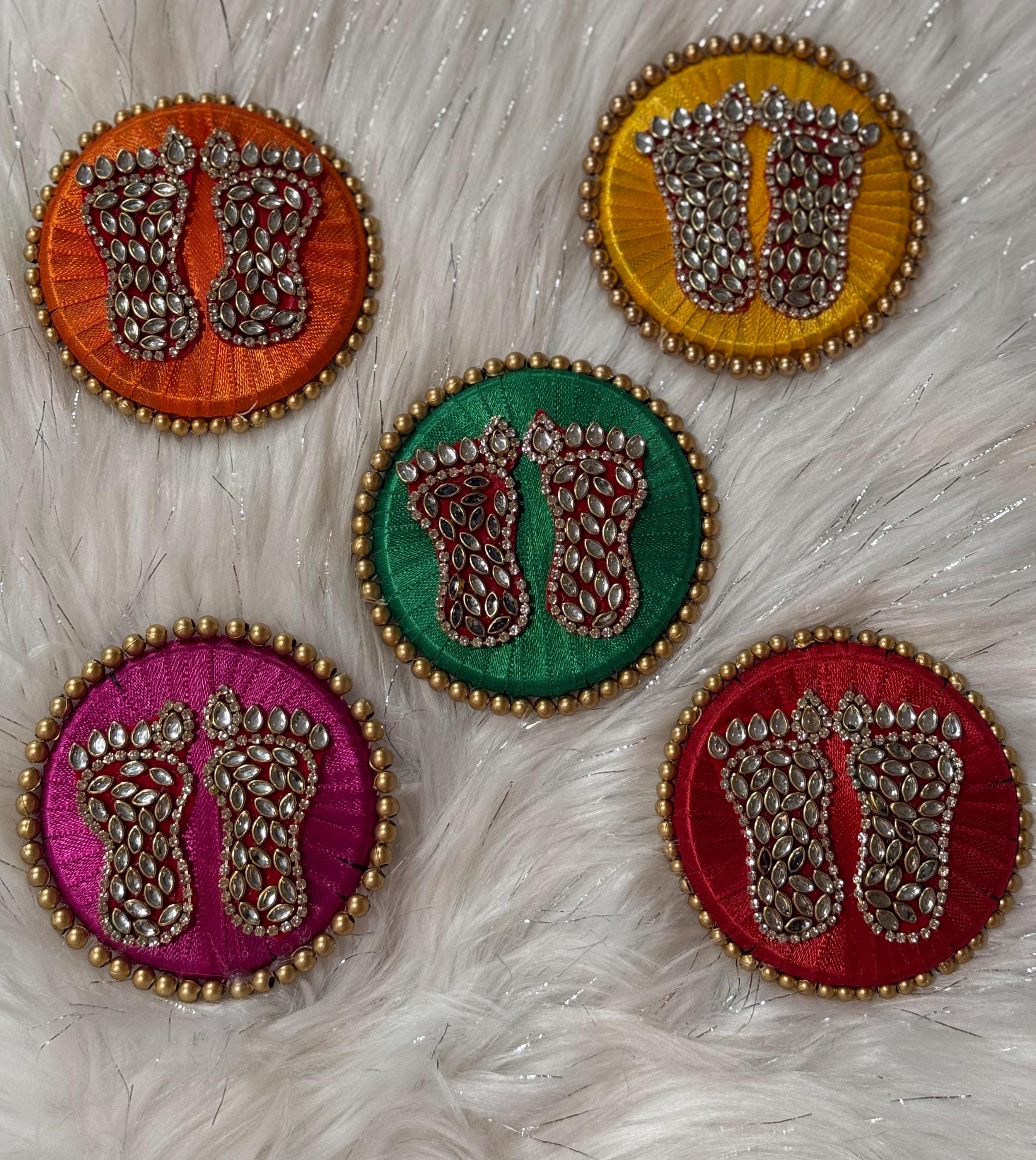 Kundan Handmade Lakshmi Paduka: Diwali Pooja Decor - 3 Inch.