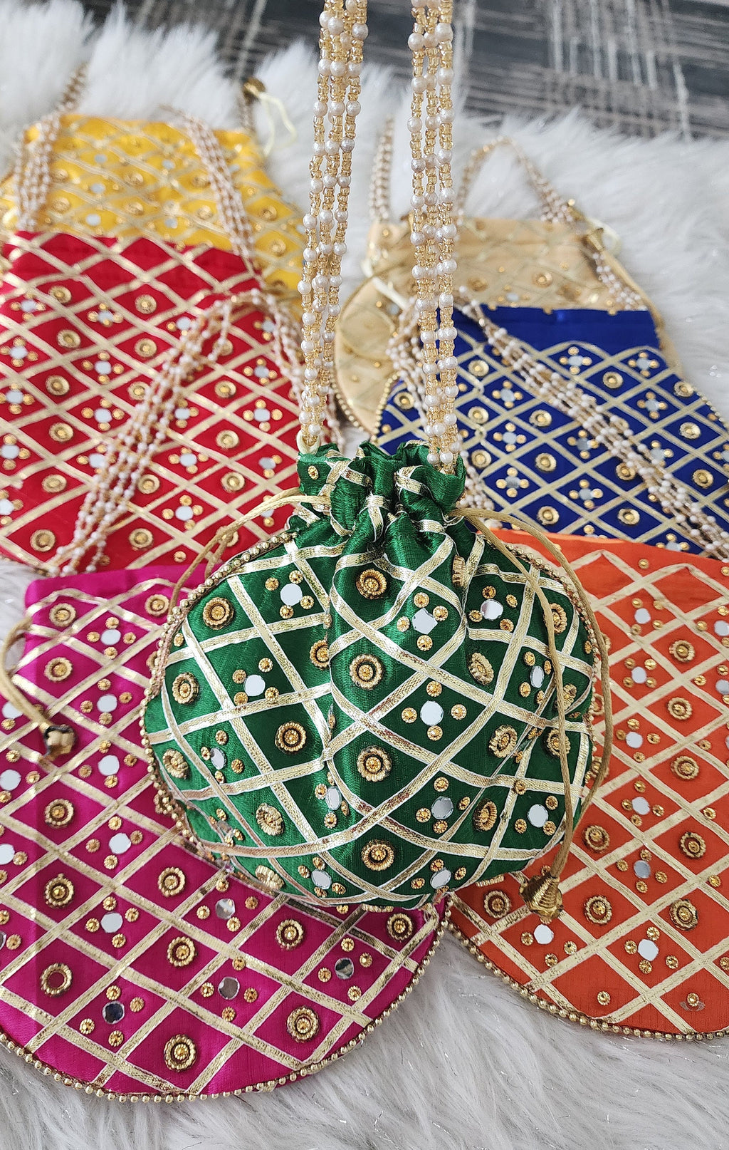 Mirror Work Silk Potli Bags: Indian Wedding Favor, Diwali Gift.