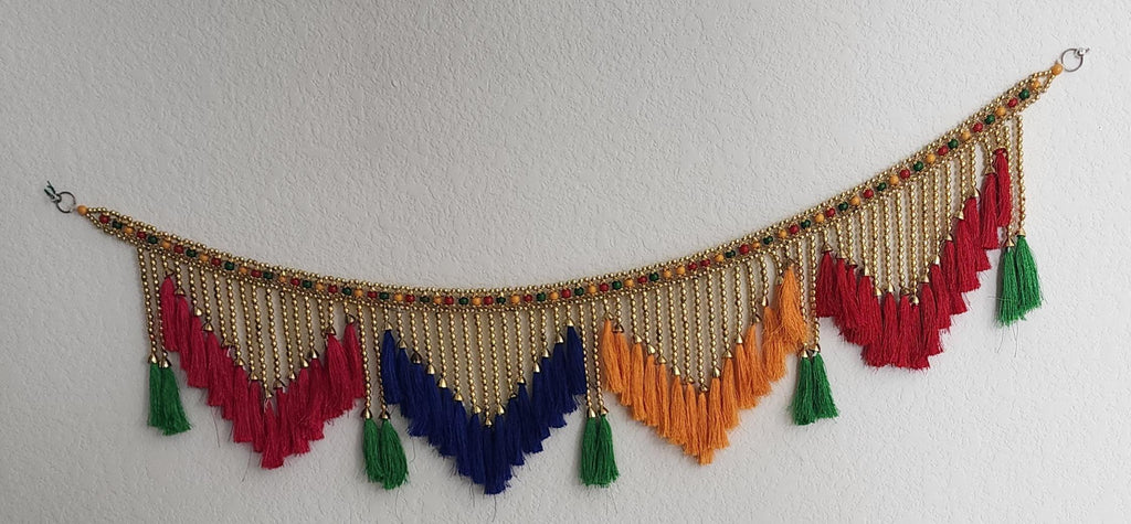 Handmade Indian Toran: Silk Pearl Door Hanging, Traditional Decor (41x12 inch)