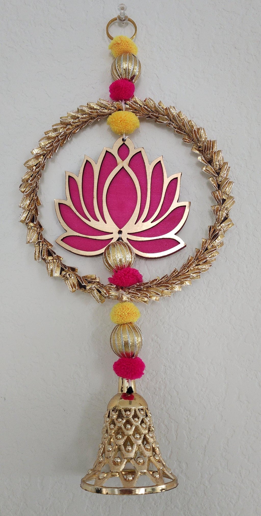 Lotus Garland with Gold Ring: Diwali Decoration, Temple Decor - 12 Inch.