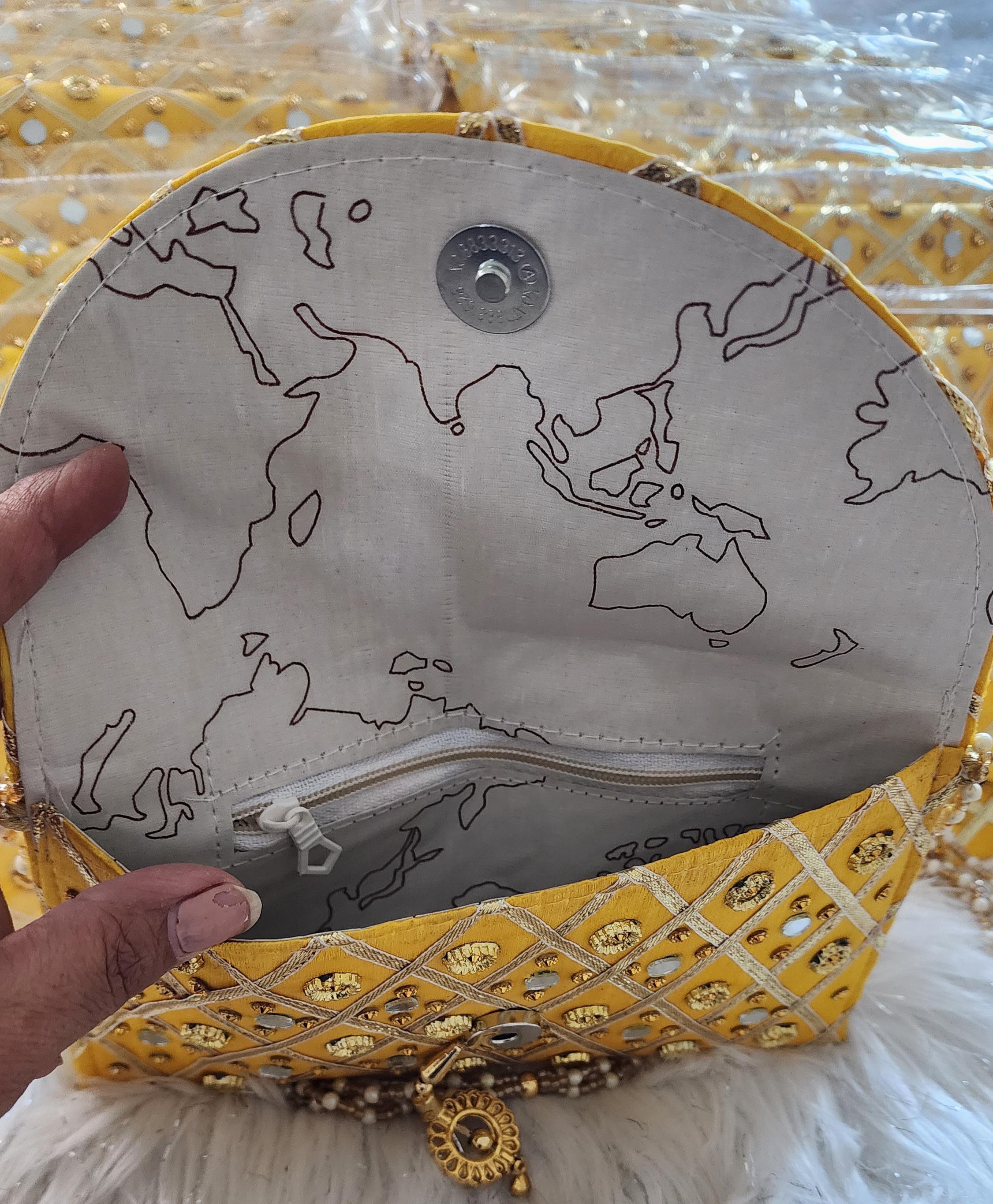 Handcrafted Mirror Work Clutch: Indian Wedding Favor Gift Bag