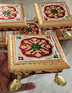 Meenakari Handmade Wooden Chowki: Pooja Stool Table for God Idols.