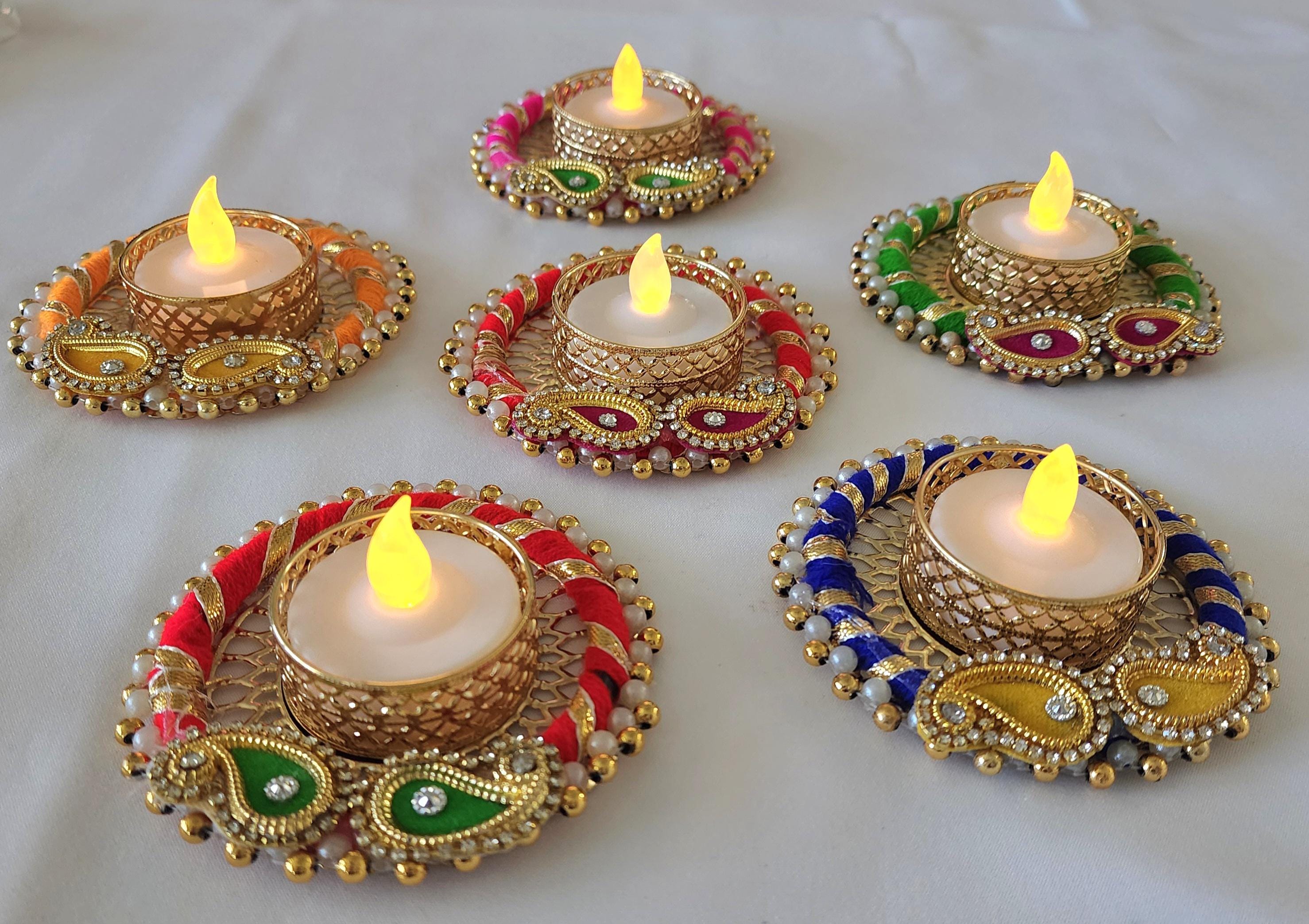 Handmade Multi Color Tea Light Holder forDiwali Home Decorations and Favor Gift.
