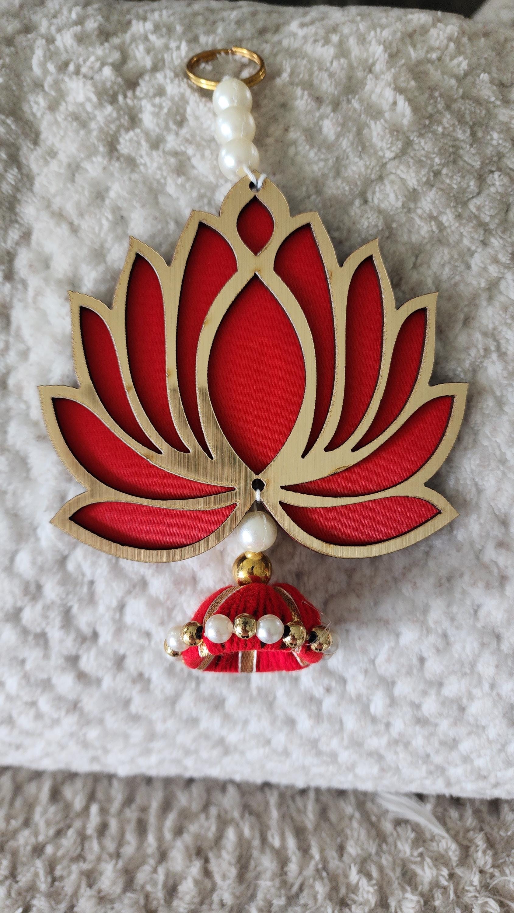 Red Wooden Lotus Hanging Pair: Indian Wedding Diwali Decor