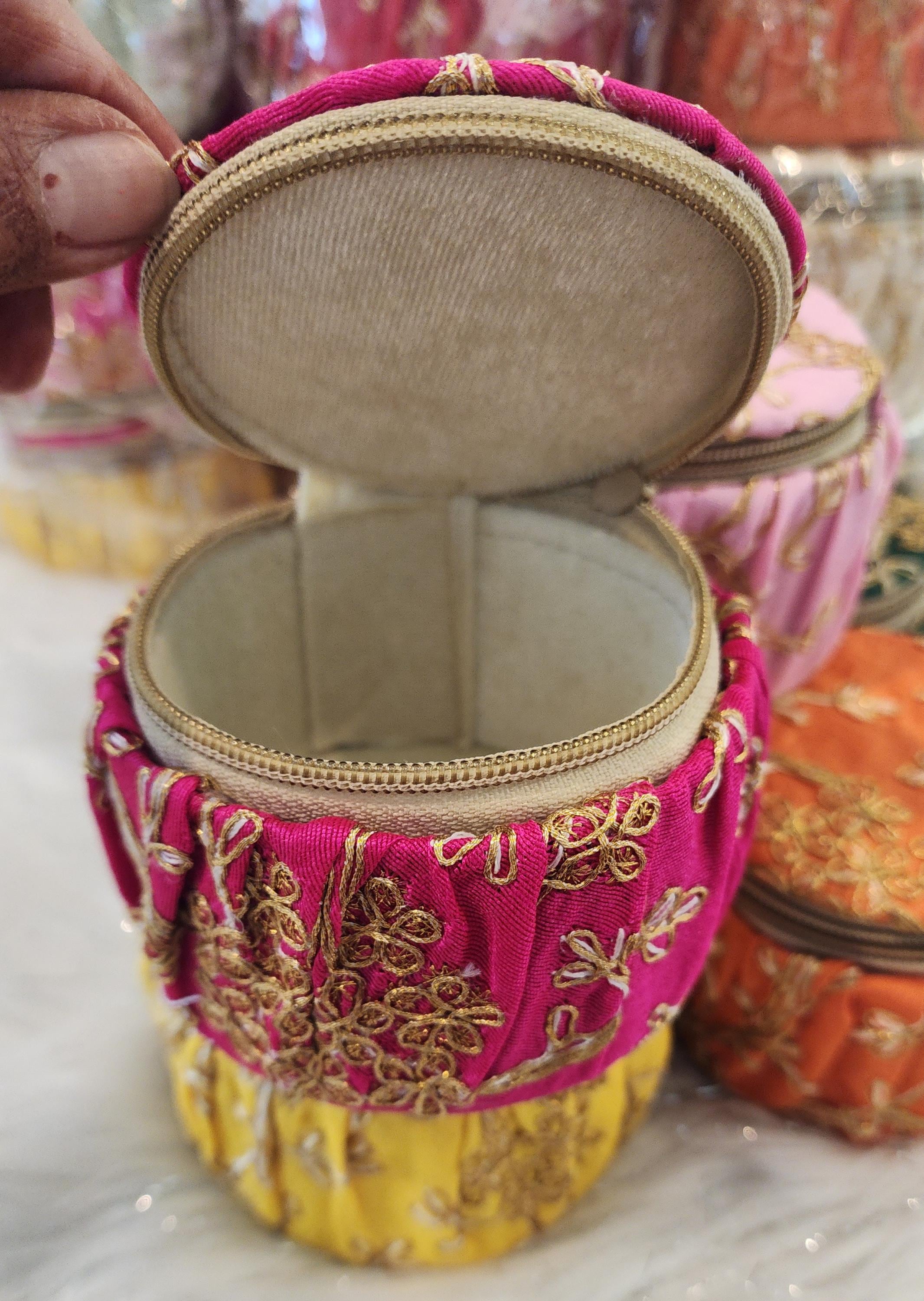 Embroidery Silk Bangle Boxes: Round Jewelry Organizer, Wedding Favor.