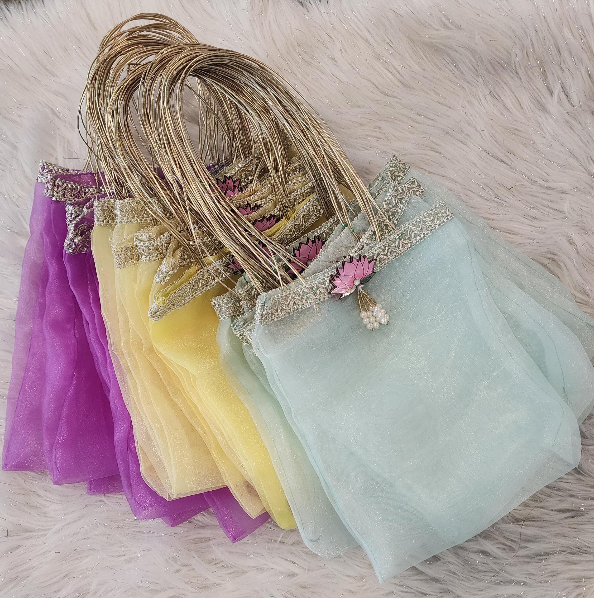 Organza Favor Bag: Lotus Hanging, Indian Wedding handmade Return Gift.