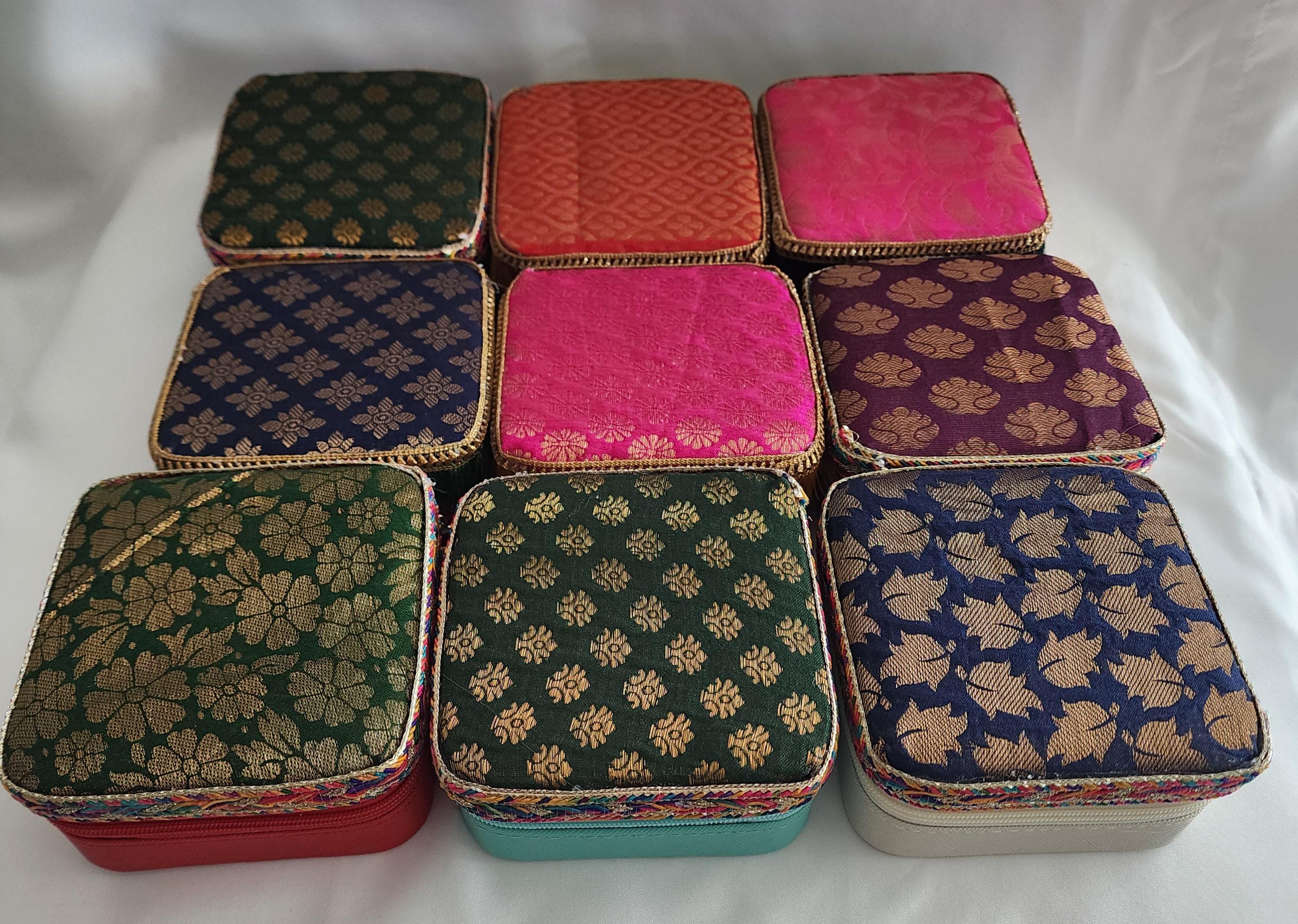 Handcrafted Mini Jewelry Travel Case: Brocade Fabric, 4-inch.