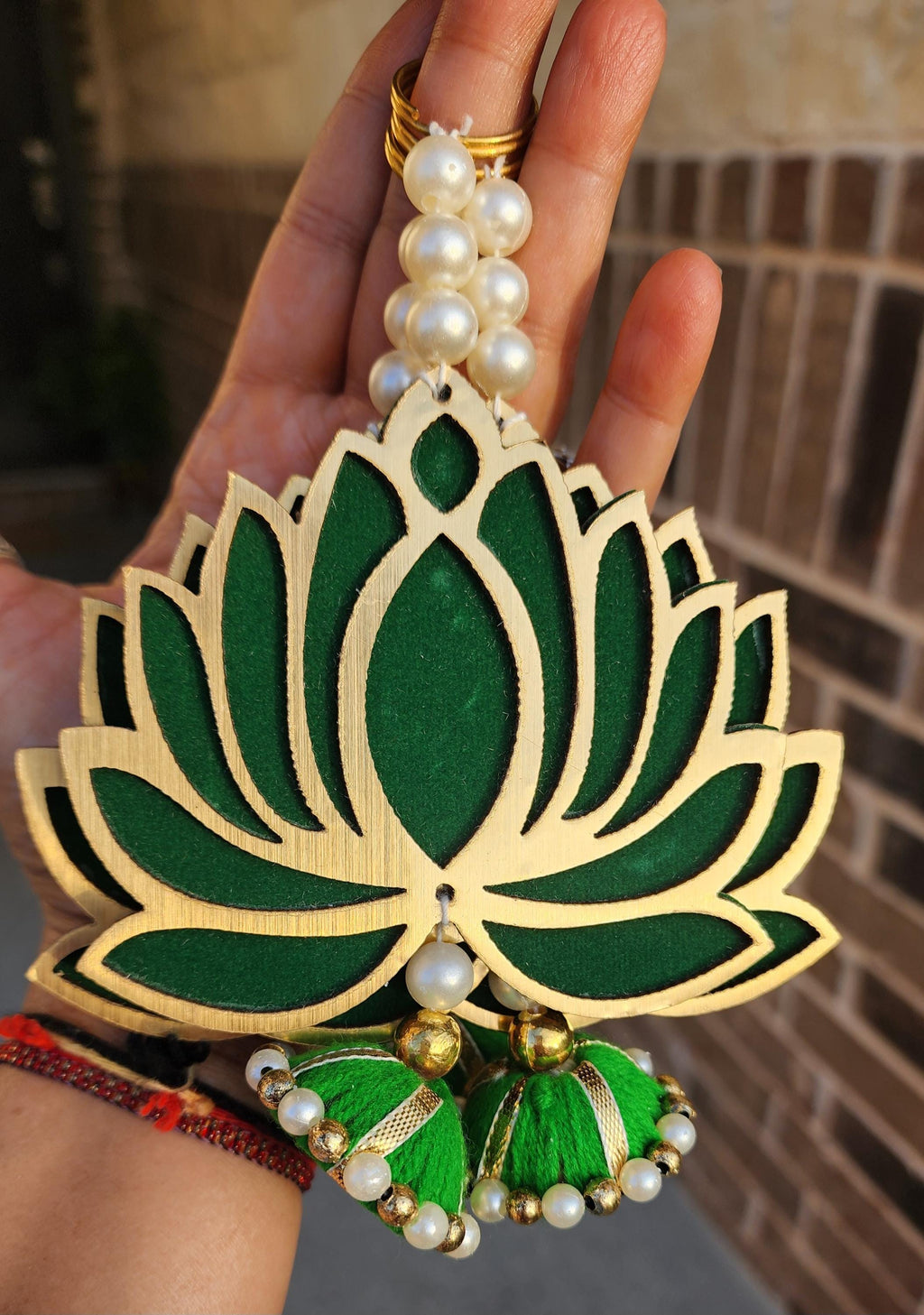 Lotus Hanging: Traditional Handmade Diwali Mandir Decor - Green MDF