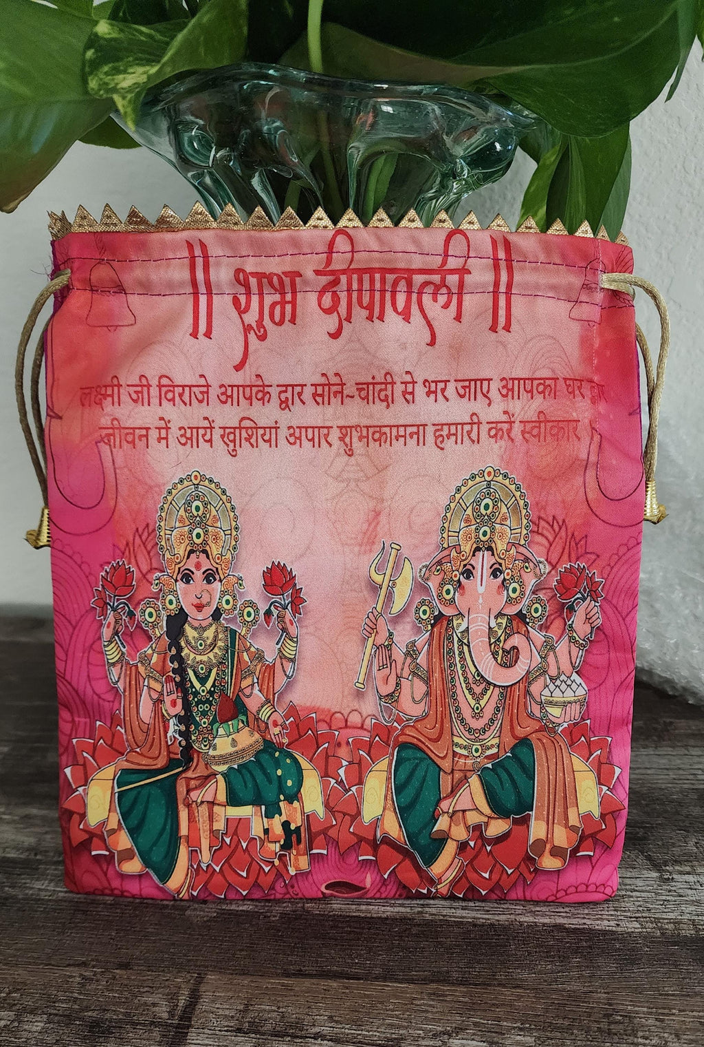 Silk Lakshmi Ganesh Printed Potli Bags: Diwali Return Gifts