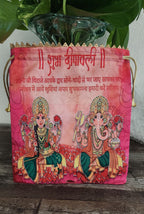Silk Lakshmi Ganesh Printed Potli Bags: Diwali Return Gifts