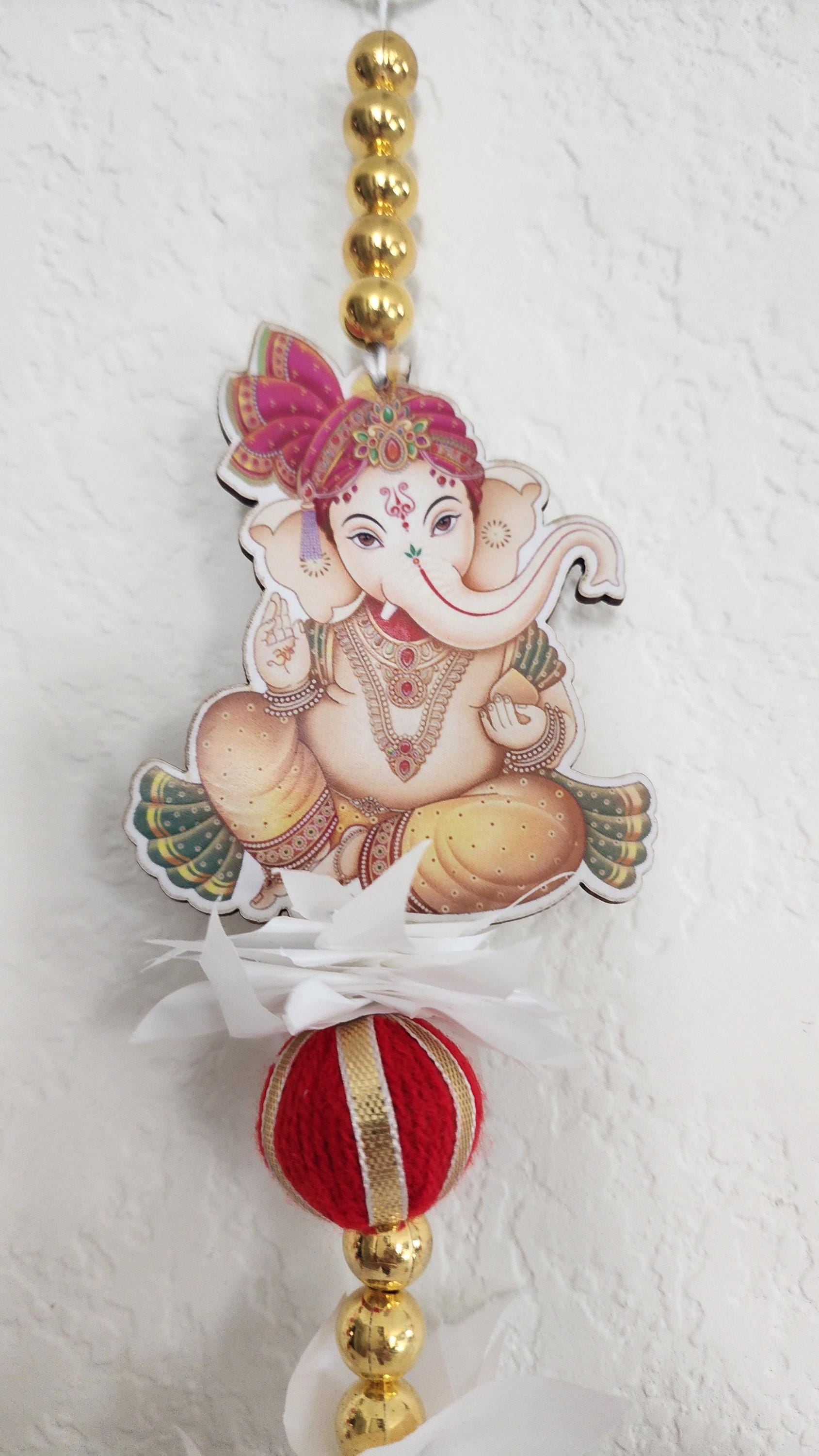 Ganpati Garland: Golden Pearls, Red Buds, Indian Wedding Decor (45/50 inch)