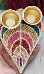 Handcrafted Beaded Leaf Haldi Kumkum Plate: Diwali Pooja Gift