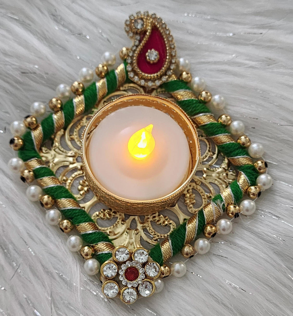 Kundan Tea Light Holder Wedding Favors: Diwali Pooja Candle Holders.