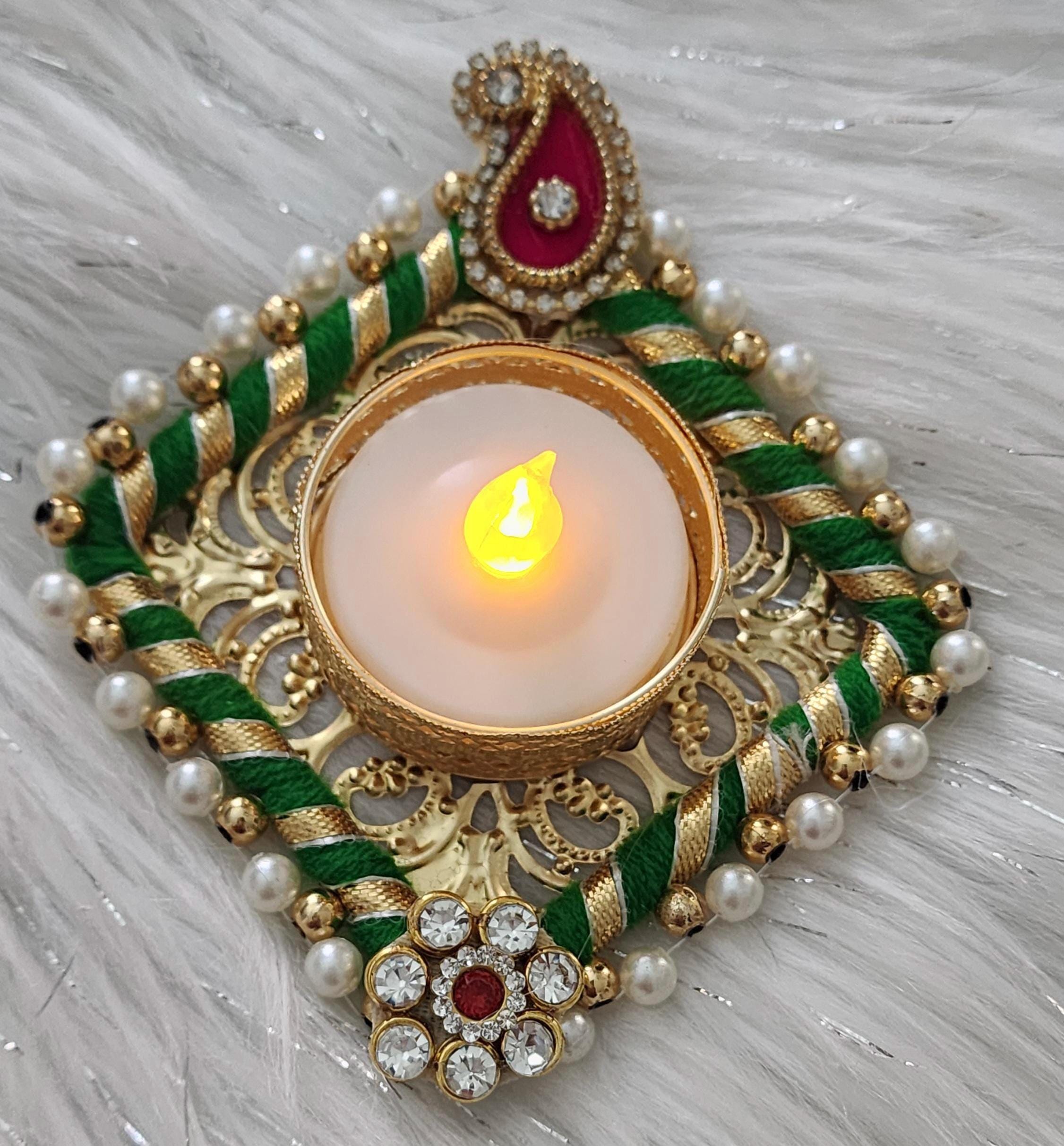 Kundan Tea Light Holder Wedding Favors: Diwali Pooja Candle Holders.