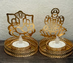 Gold Metal Shadow Diya Set: Ganesh & Lakshmi Indian Candle Holders
