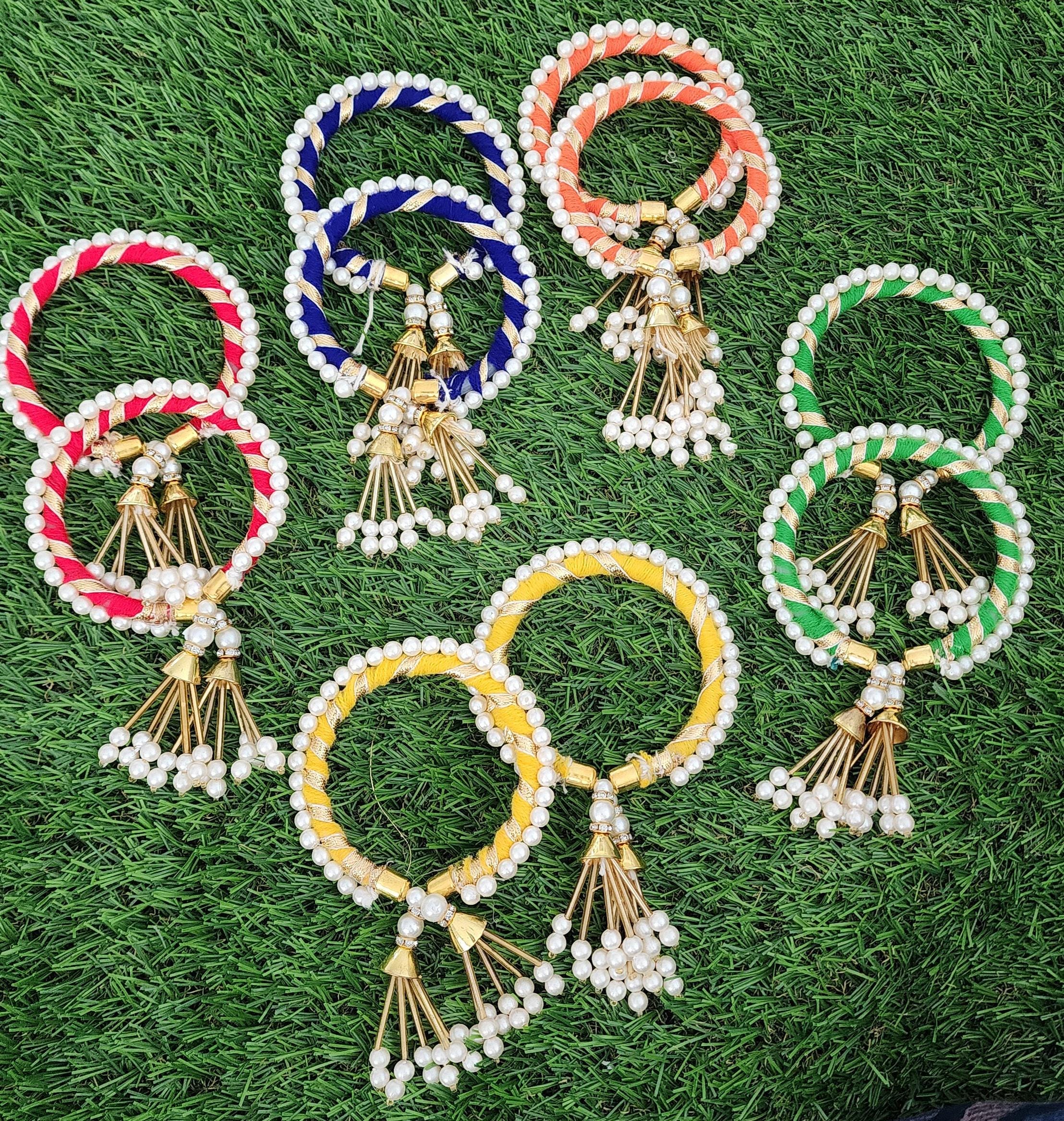 Adjustable Gotta Silk Bangles: Traditional Handmade Indian Pearl Jewelry.