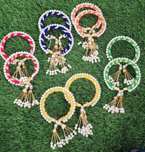 Adjustable Gotta Silk Bangles: Traditional Handmade Indian Pearl Jewelry.