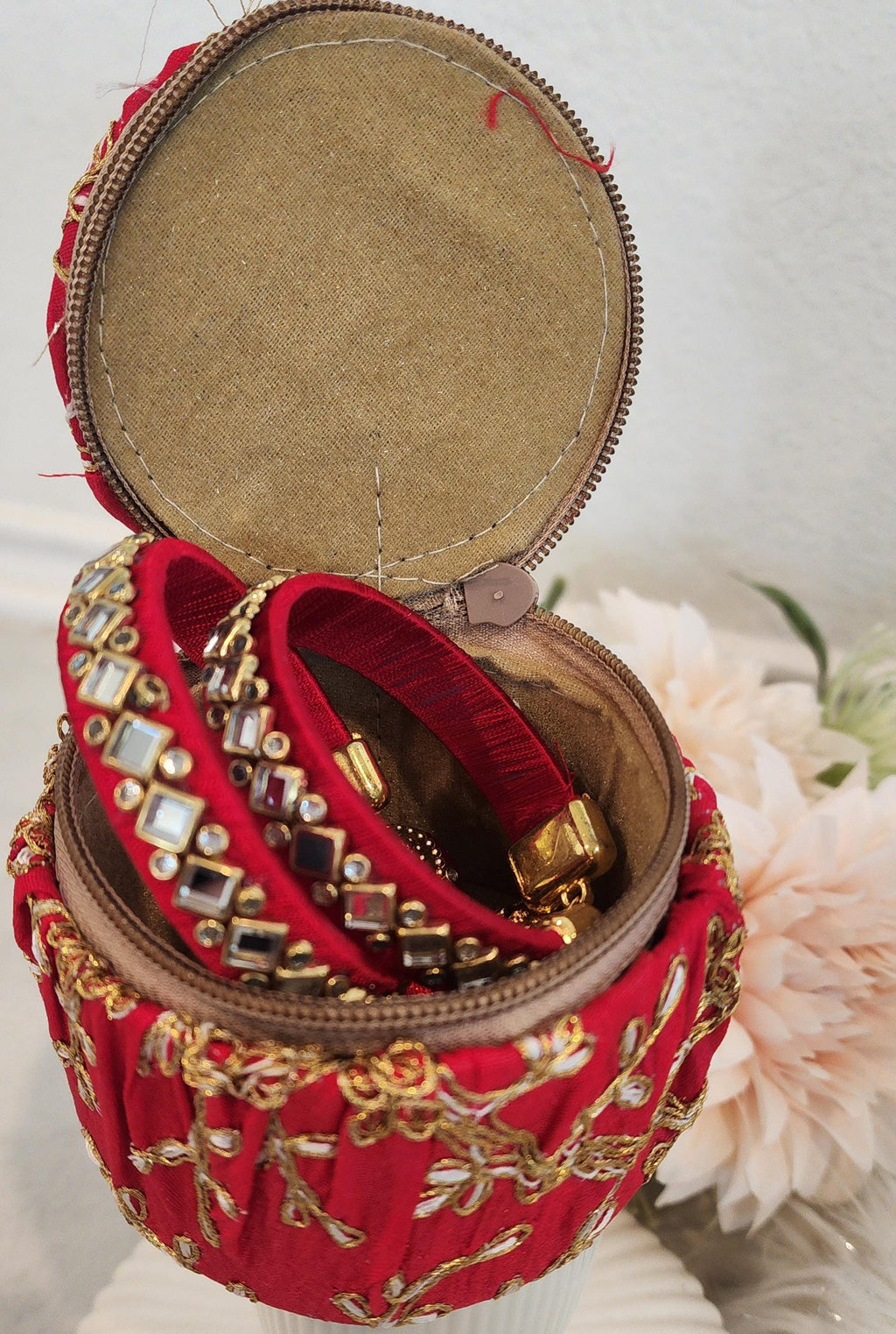 Embroidered Matki Bangle Box: Indian Jewelry Organizer, Wedding Favor.