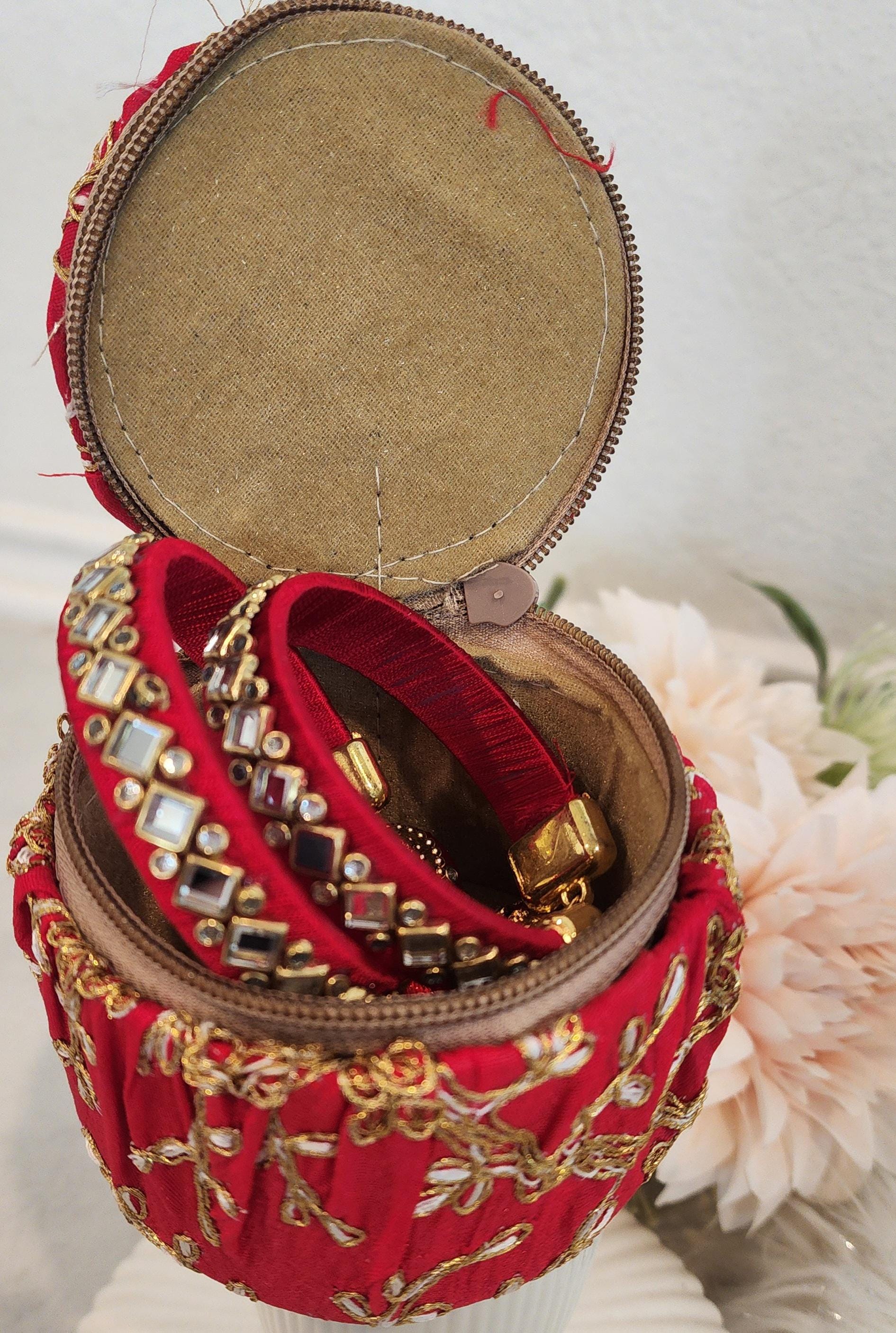 Embroidered Matki Bangle Box: Indian Jewelry Organizer, Wedding Favor.