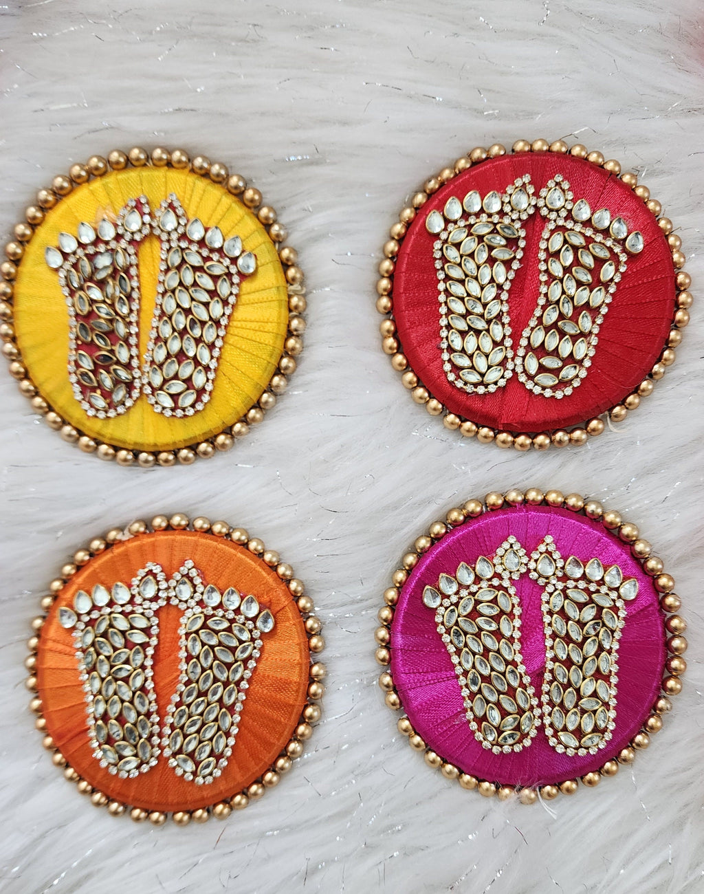 Kundan Handmade Lakshmi Paduka: Diwali Pooja Decor - 3 Inch.