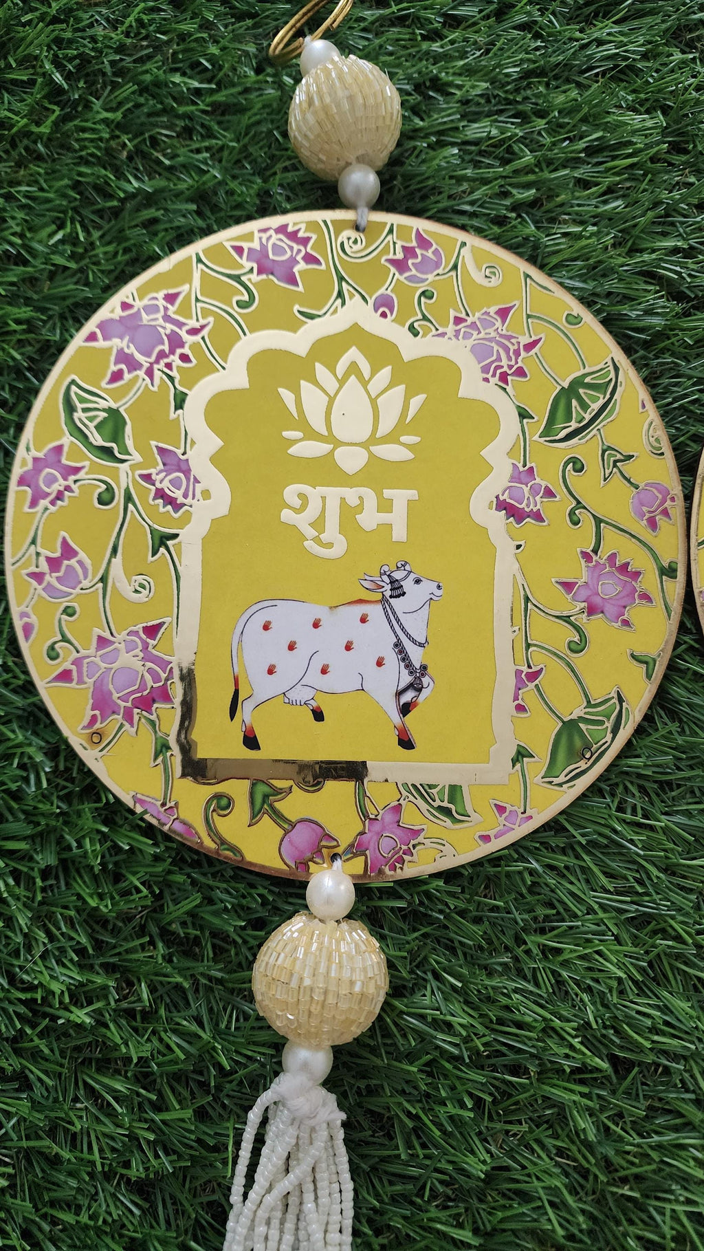 Shubh Labh Cow print Door Hanging: Diwali Decoration, Indian Wedding Decor.