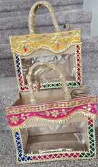 Gota Patti Handcrafted Gift Bag: Transparent Pooja Favor Bag.
