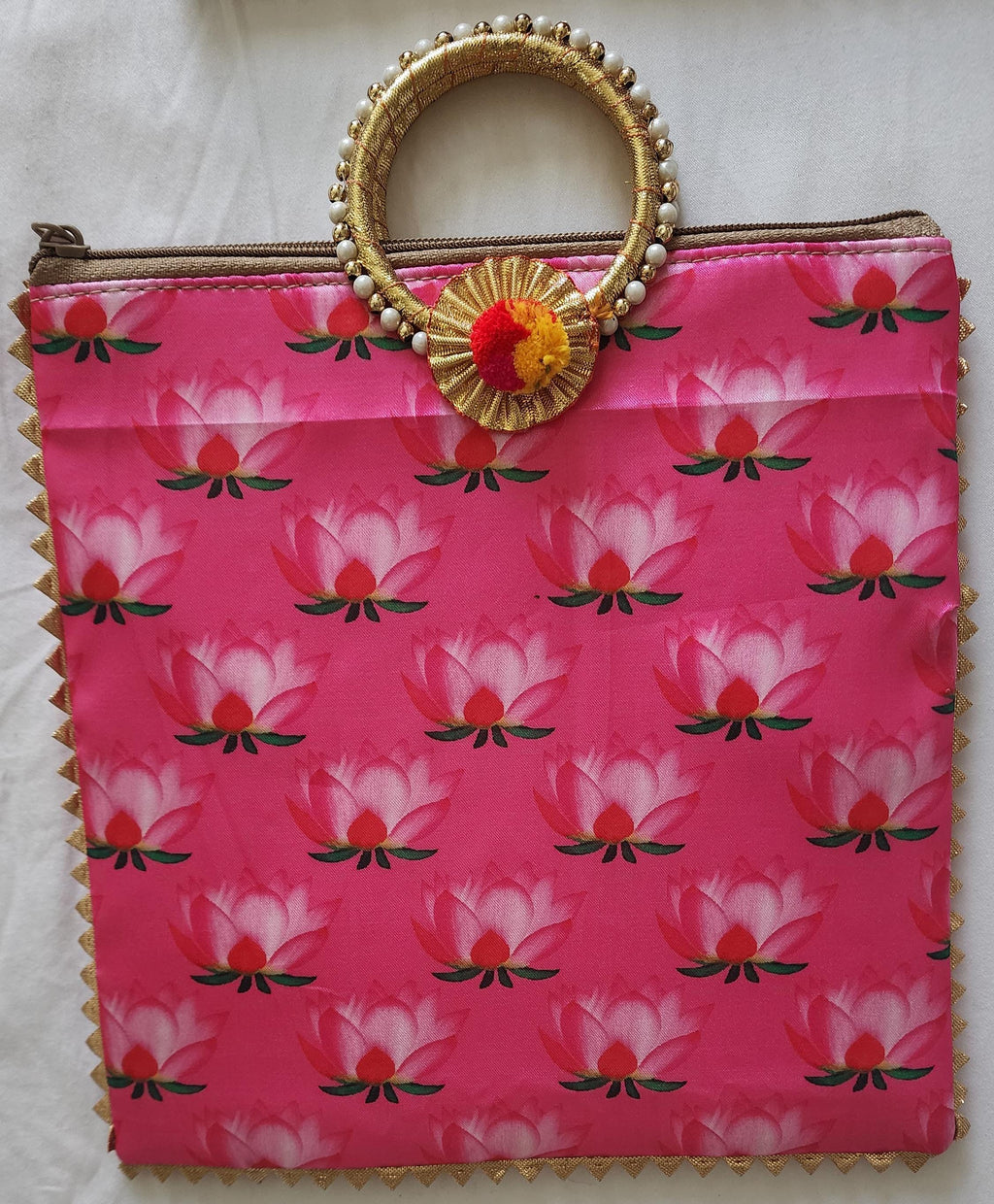 Pichwai Lotus Flower Silk Potli Bag: Multicolor Indian Gift