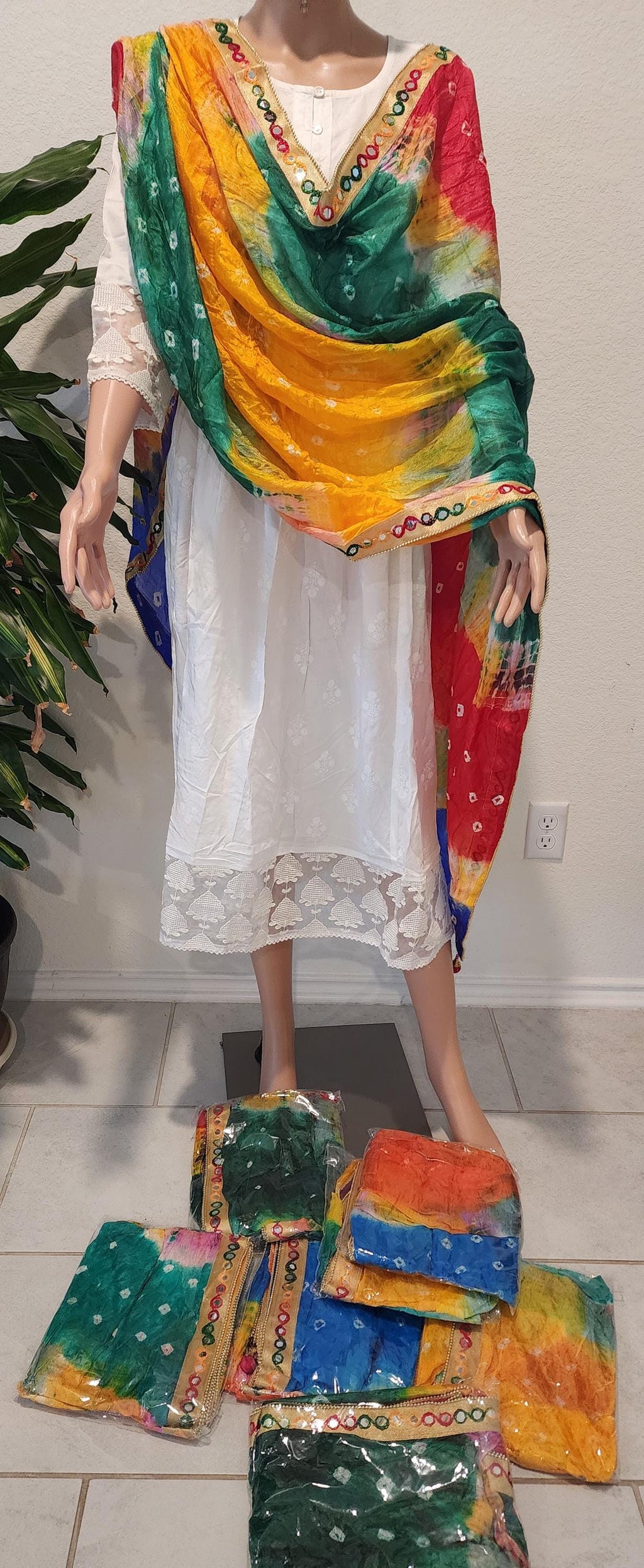 Bandhej Art Silk Dupatta: Rajasthani Gotta Patti Wedding Scarf