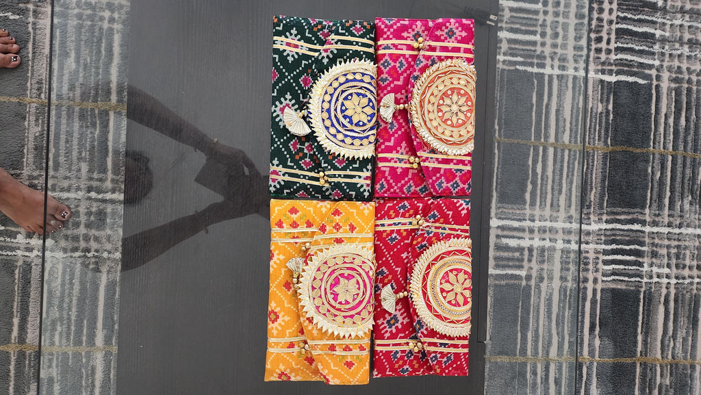 Bandhej Gota Work Silk Clutch Purses: Indian Wedding Favors