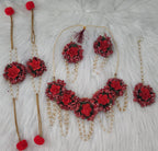 Floral Haldi Mehandi Jewelry Set: Indian Wedding Necklace, Earrings, Maang Tikka, Gajra