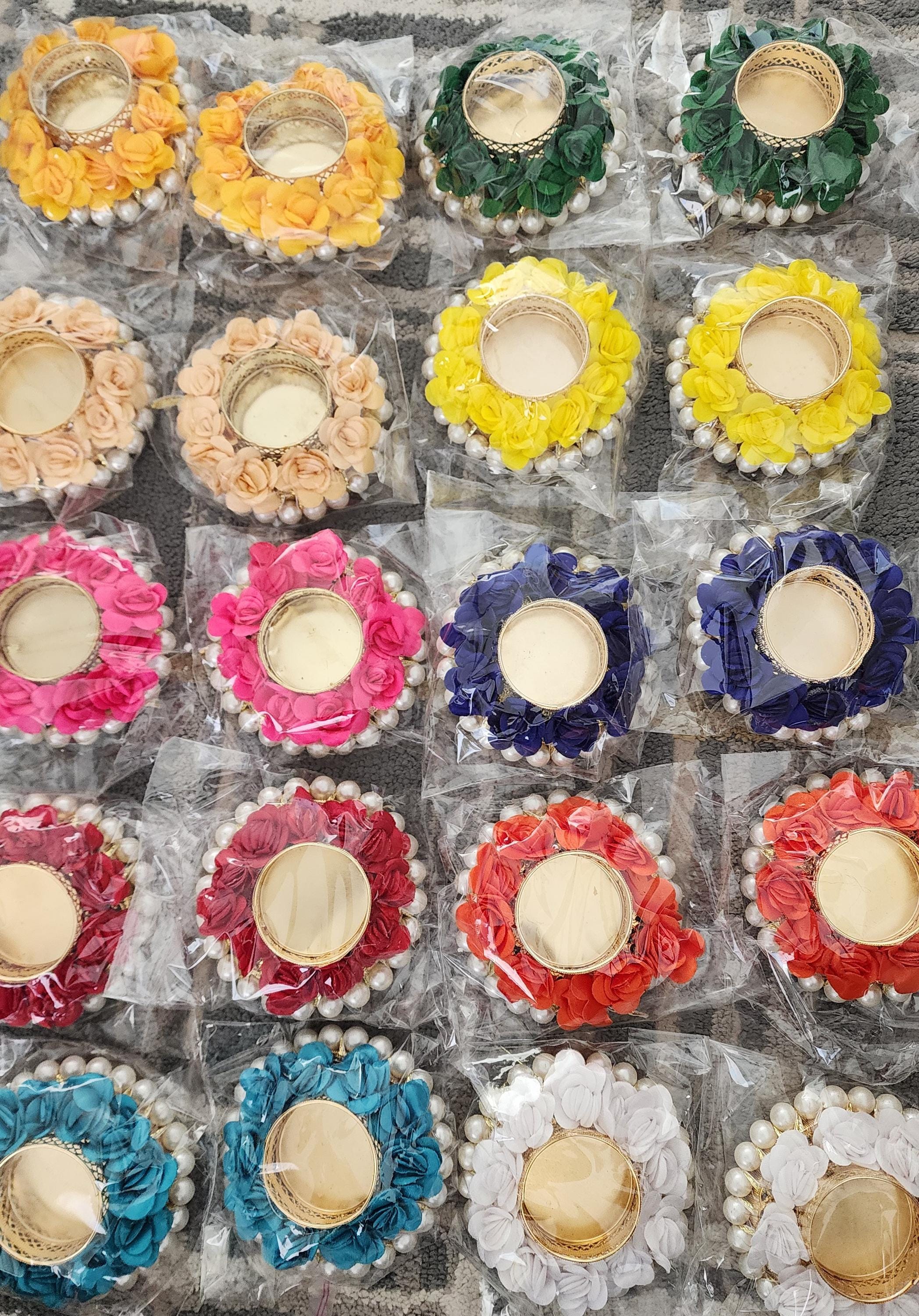 Floral Tea Light Holder: Diwali Pooja Decoration, Wedding Favor