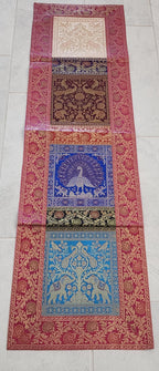 Elephant with peacock Print Silk Brocade Table Runner: Indian Decor (16X60 Inch)