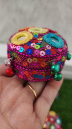 Haldi Kumkum Holder Set: Handcrafted Beaded Wedding Favor Boxes