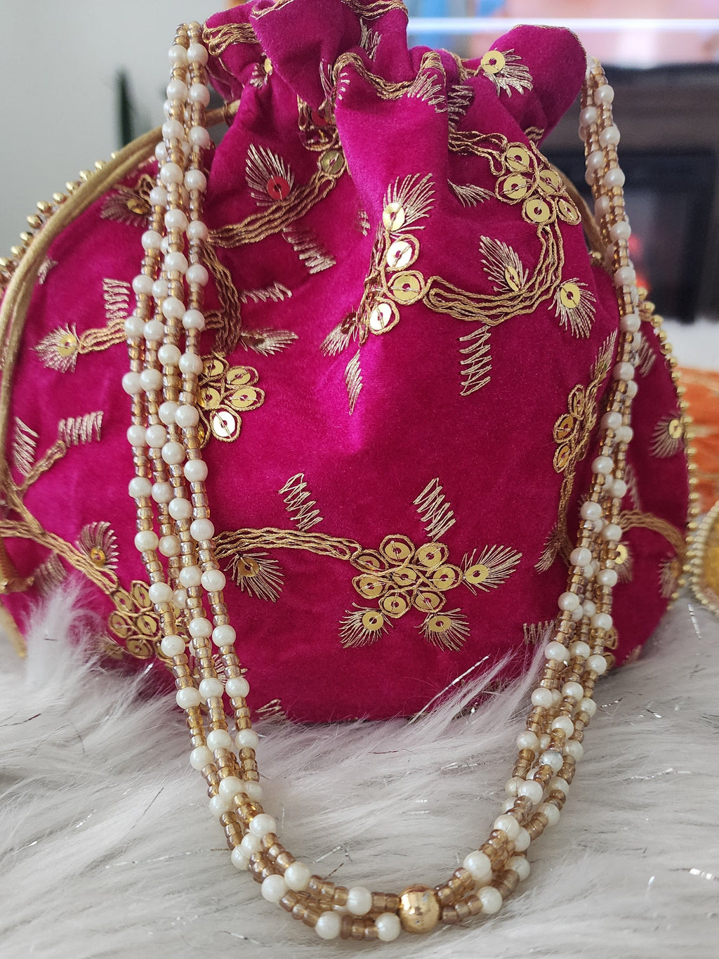 Embroidered Velvet Potli Bags - Indian Wedding Favor Bags.