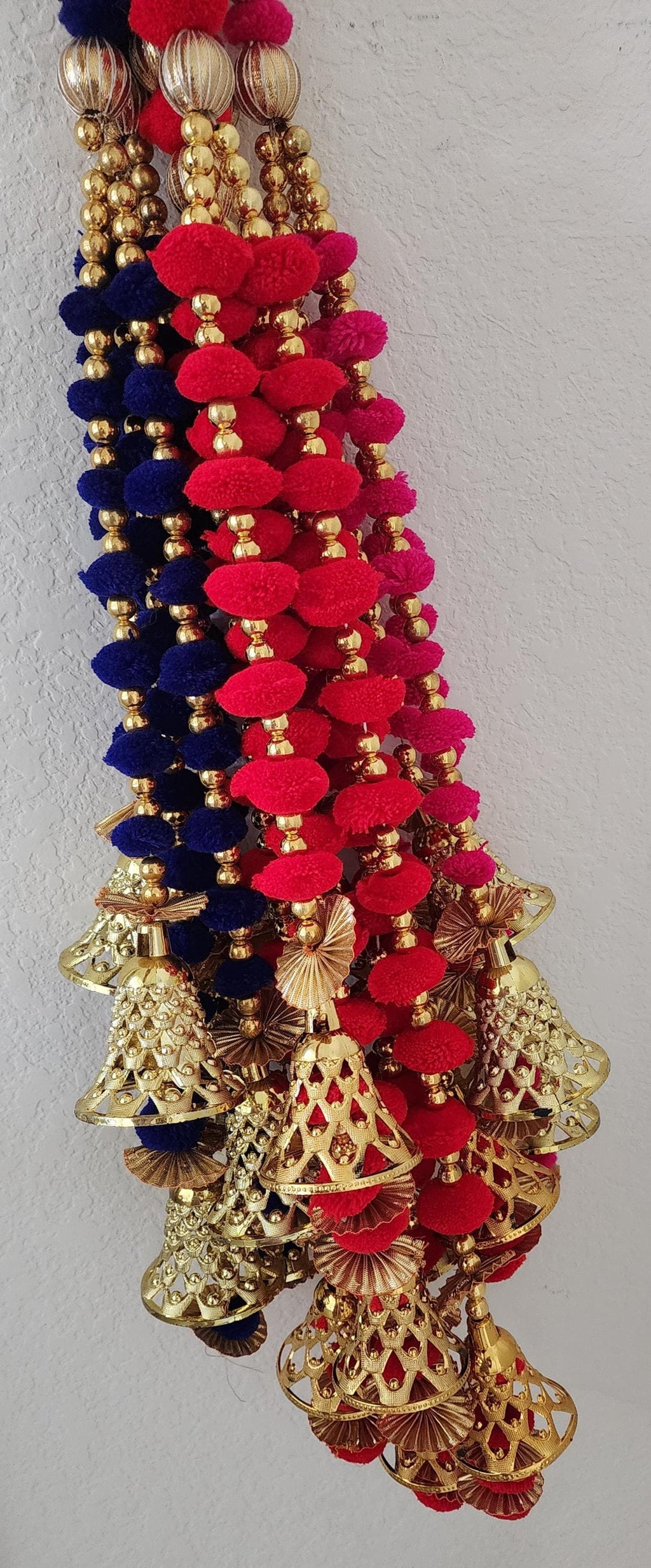 Pom Pom Garland with Gold Bells: Indian Wedding Mehndi Diwali Decor
