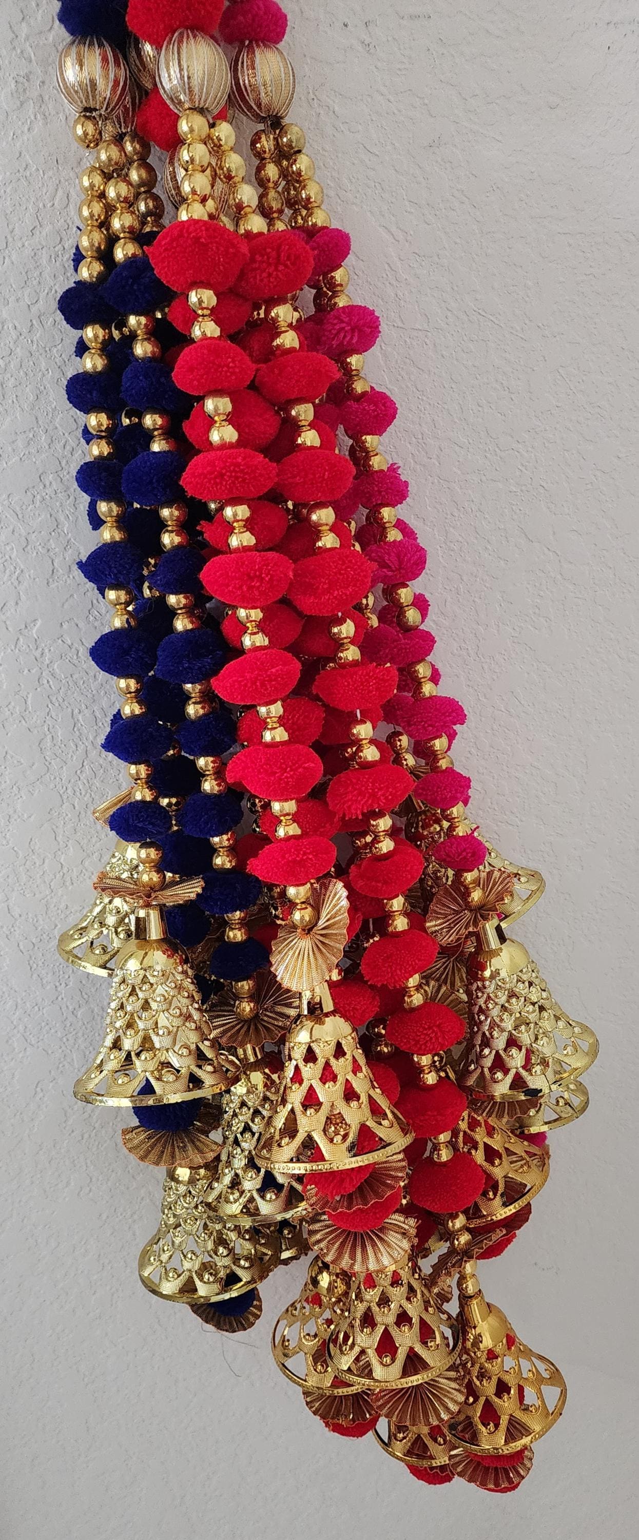 Pom Pom Garland with Gold Bells: Indian Wedding Mehndi Diwali Decor