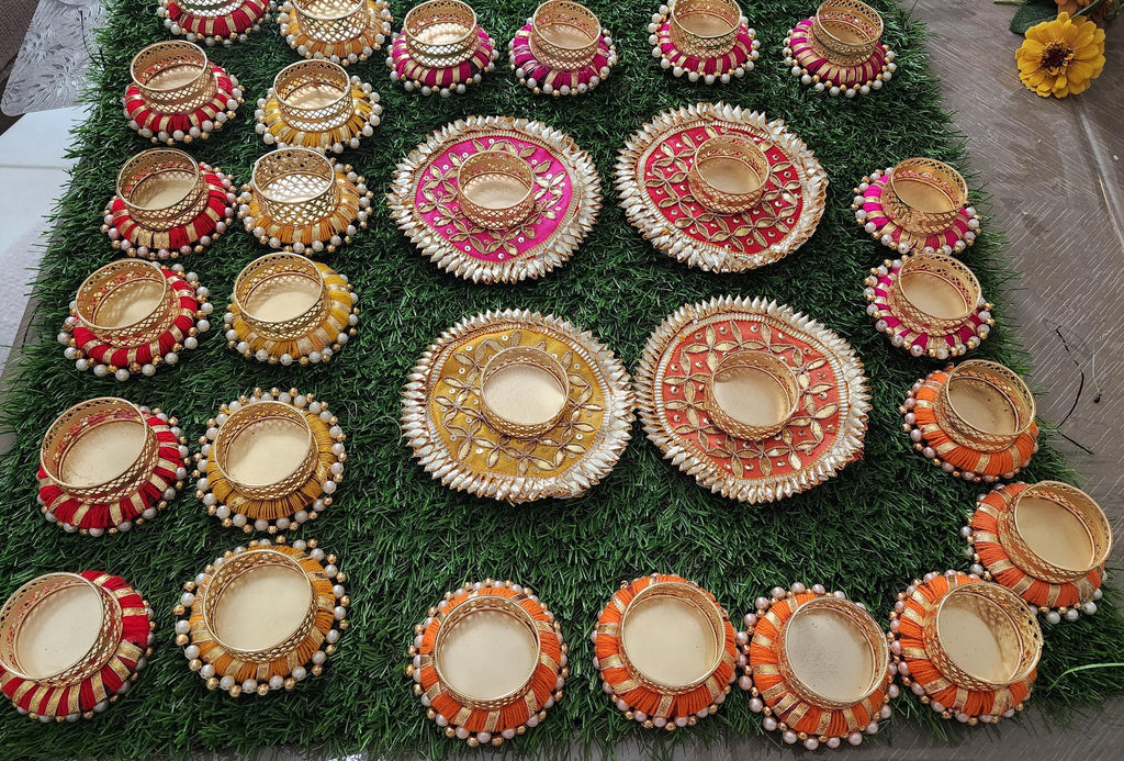 Handmade Gotta Work Rangoli Set: Diwali Tealight Candle Holders