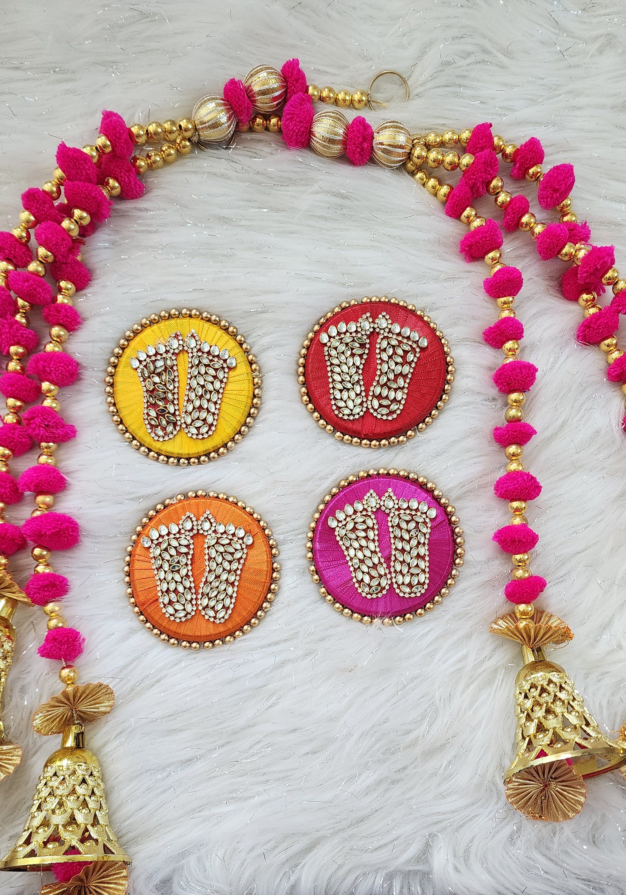 Kundan Handmade Lakshmi Paduka: Diwali Pooja Decor - 3 Inch.